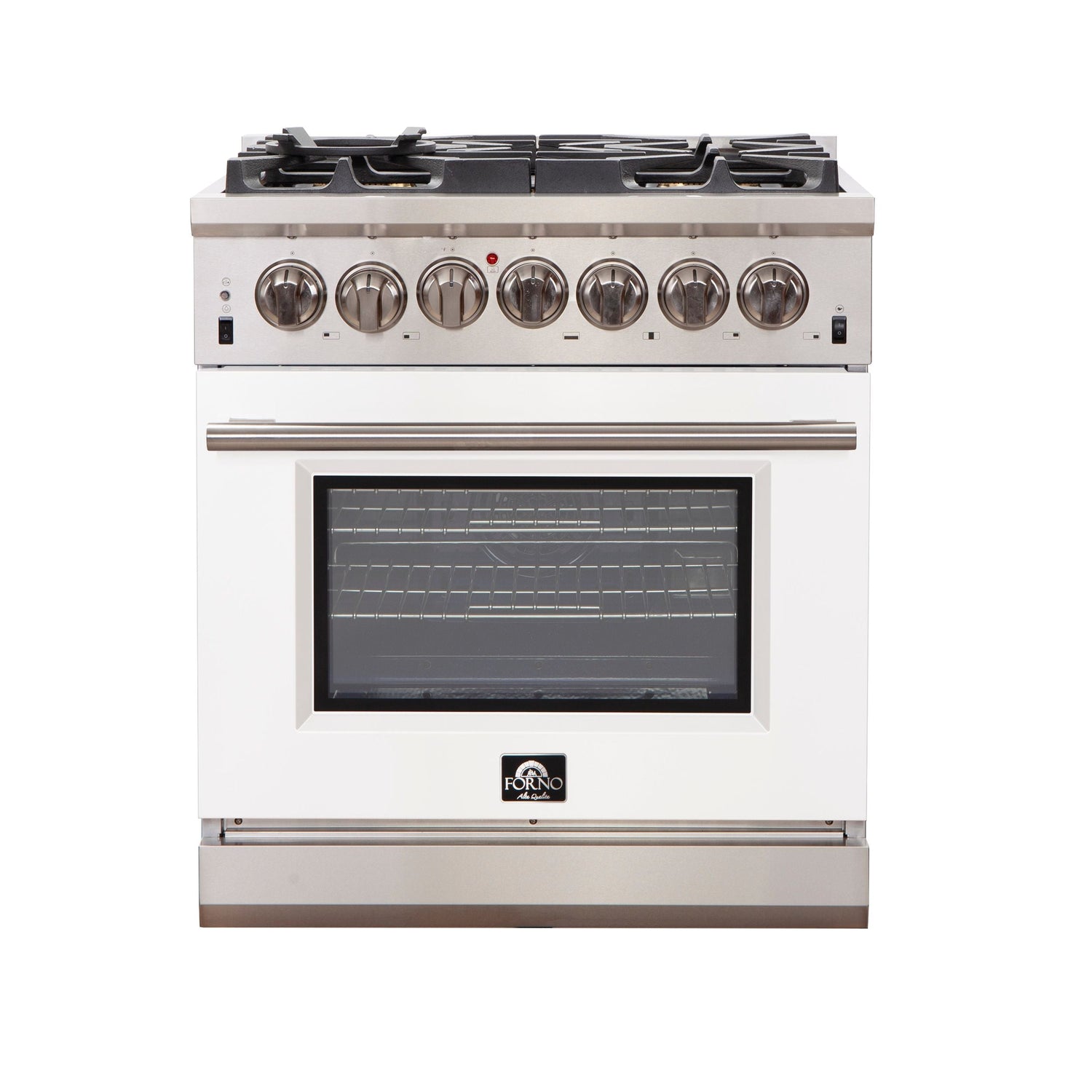 FORNO Capriasca 30″ 4.32 cu. ft. Gas Range with 5 Italian Burners in White, FFSGS6260-30WHT