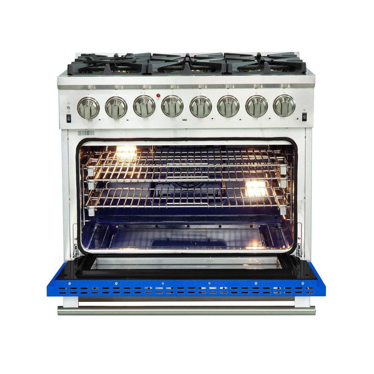 FORNO Capriasca 36" 5.36 cu. ft. Dual Fuel Range with 6 Italian Burners in Blue, FFSGS6187-36BLU