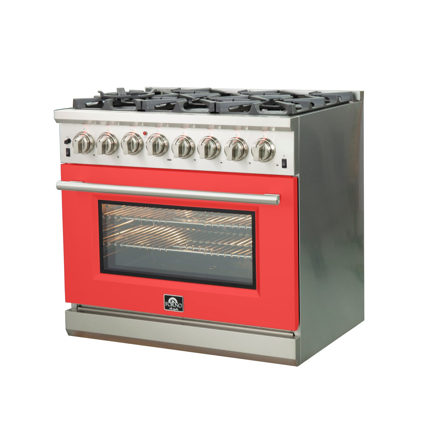 FORNO Capriasca 36" 5.36 cu. ft. Dual Fuel Range with 6 Italian Burners in Red, FFSGS6187-36RED