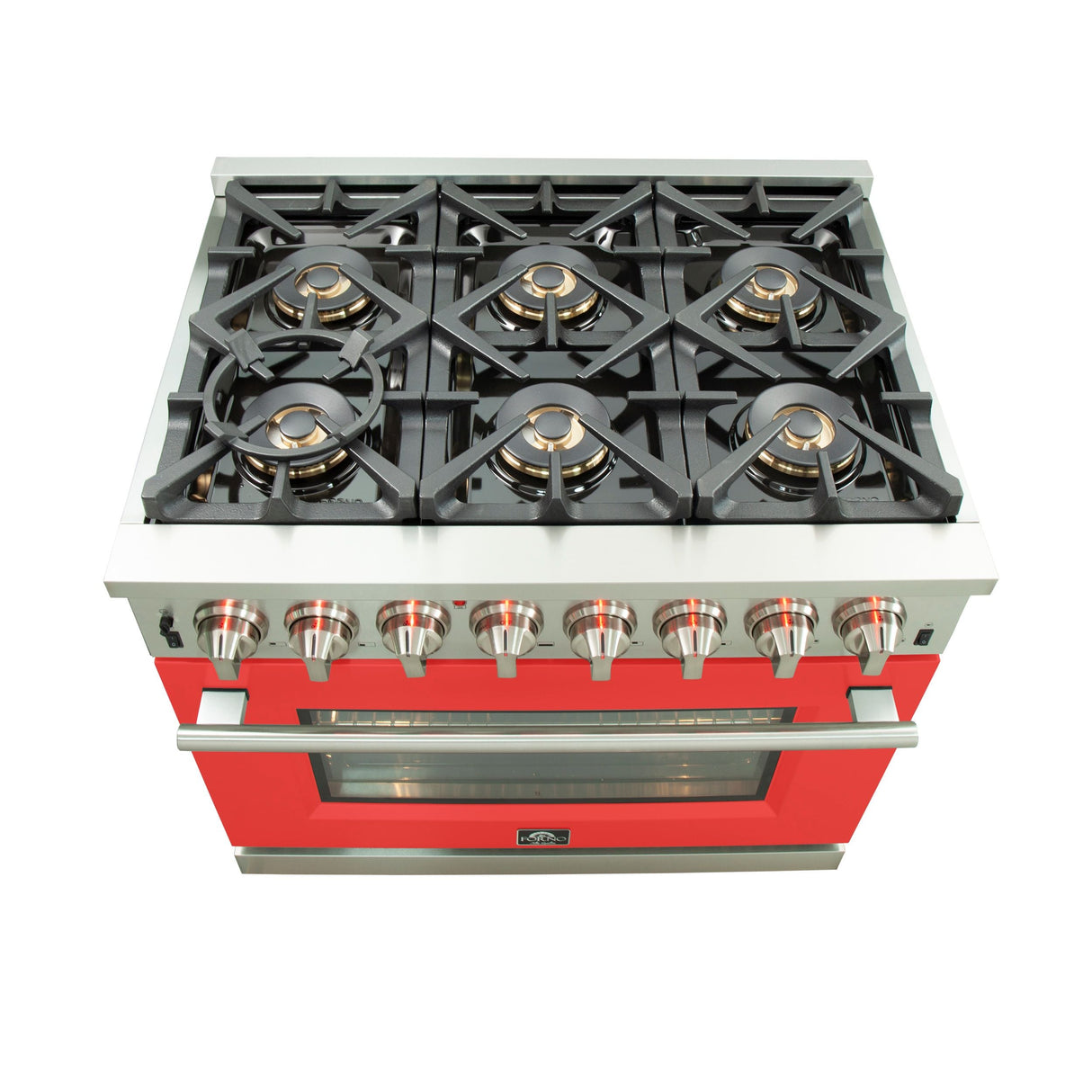 FORNO Capriasca 36" 5.36 cu. ft. Dual Fuel Range with 6 Italian Burners in Red, FFSGS6187-36RED