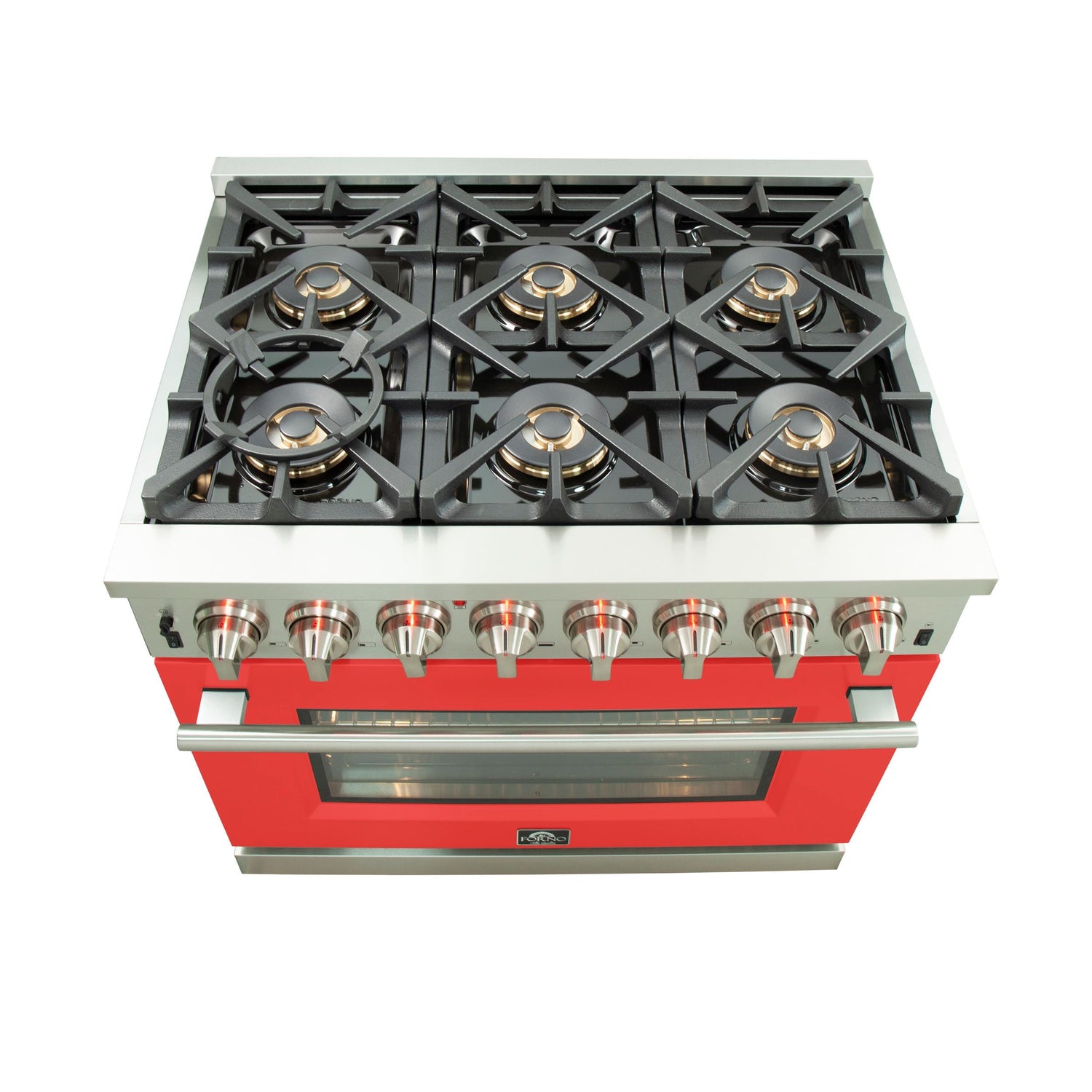 FORNO Capriasca 36" 5.36 cu. ft. Dual Fuel Range with 6 Italian Burners in Red, FFSGS6187-36RED
