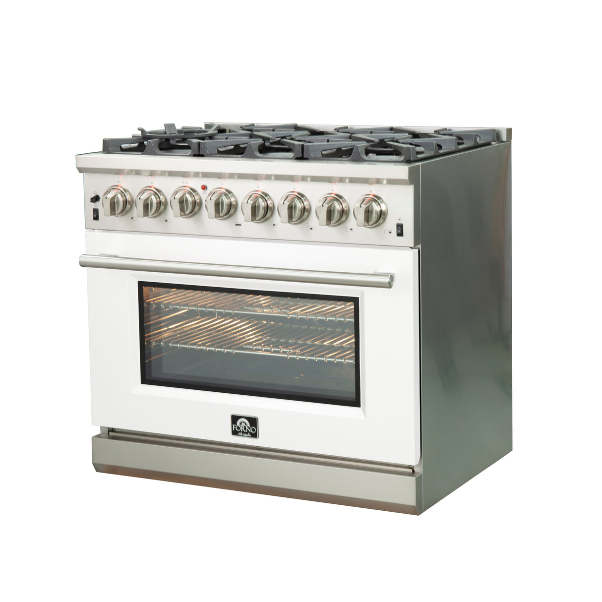 FORNO Capriasca 36" 5.36 cu. ft. Dual Fuel Range with 6 Italian Burners in White, FFSGS6187-36WHT