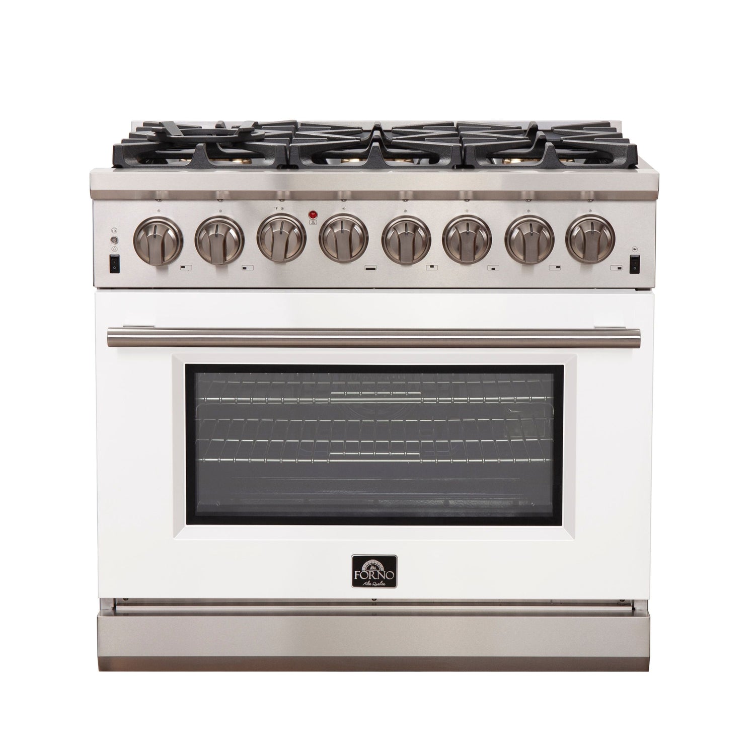 FORNO Capriasca 36" 5.36 cu. ft. Dual Fuel Range with 6 Italian Burners in White, FFSGS6187-36WHT