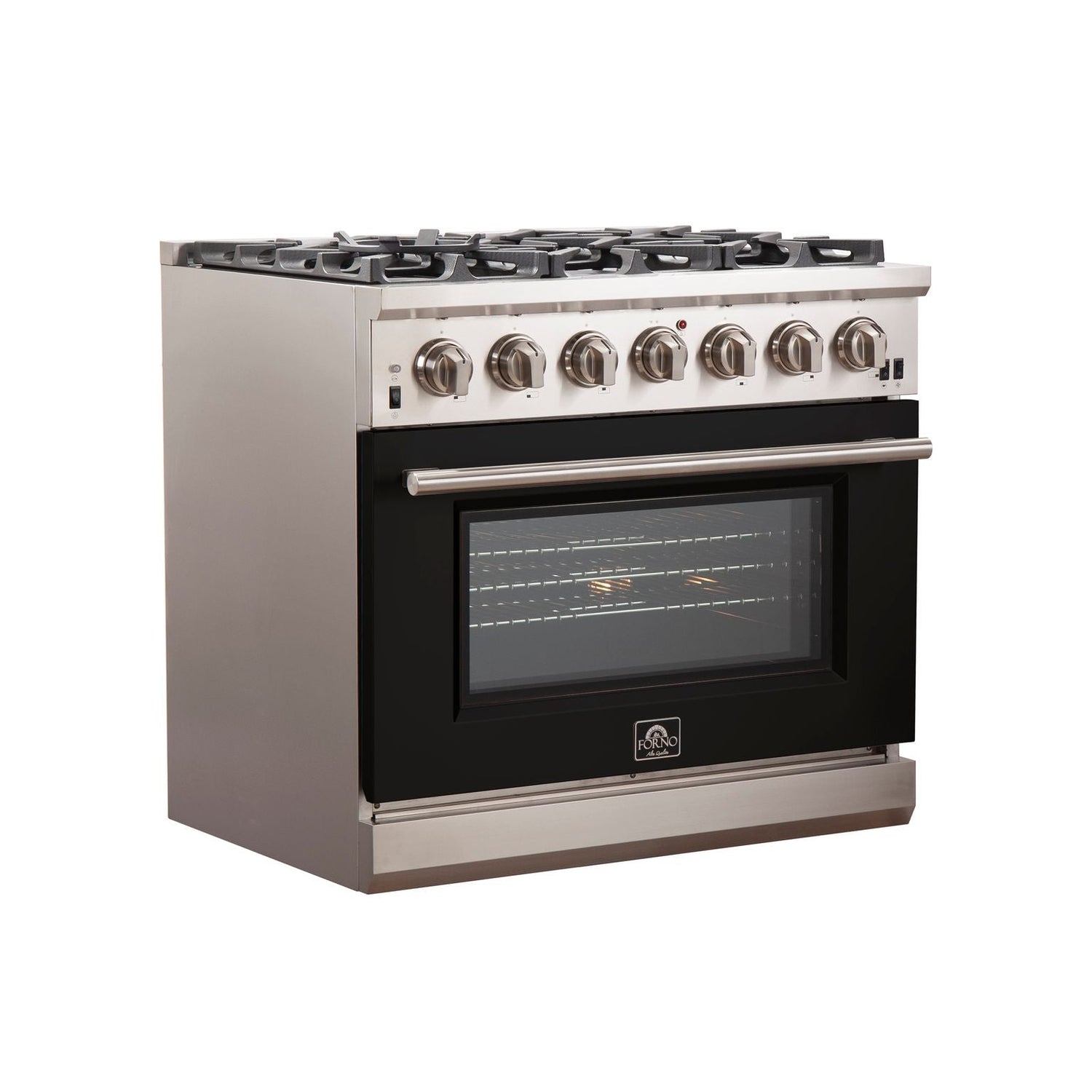 FORNO Capriasca 36" 5.36 cu. ft. Gas Range with 6 Italian Burners in Black, FFSGS6260-36BLK