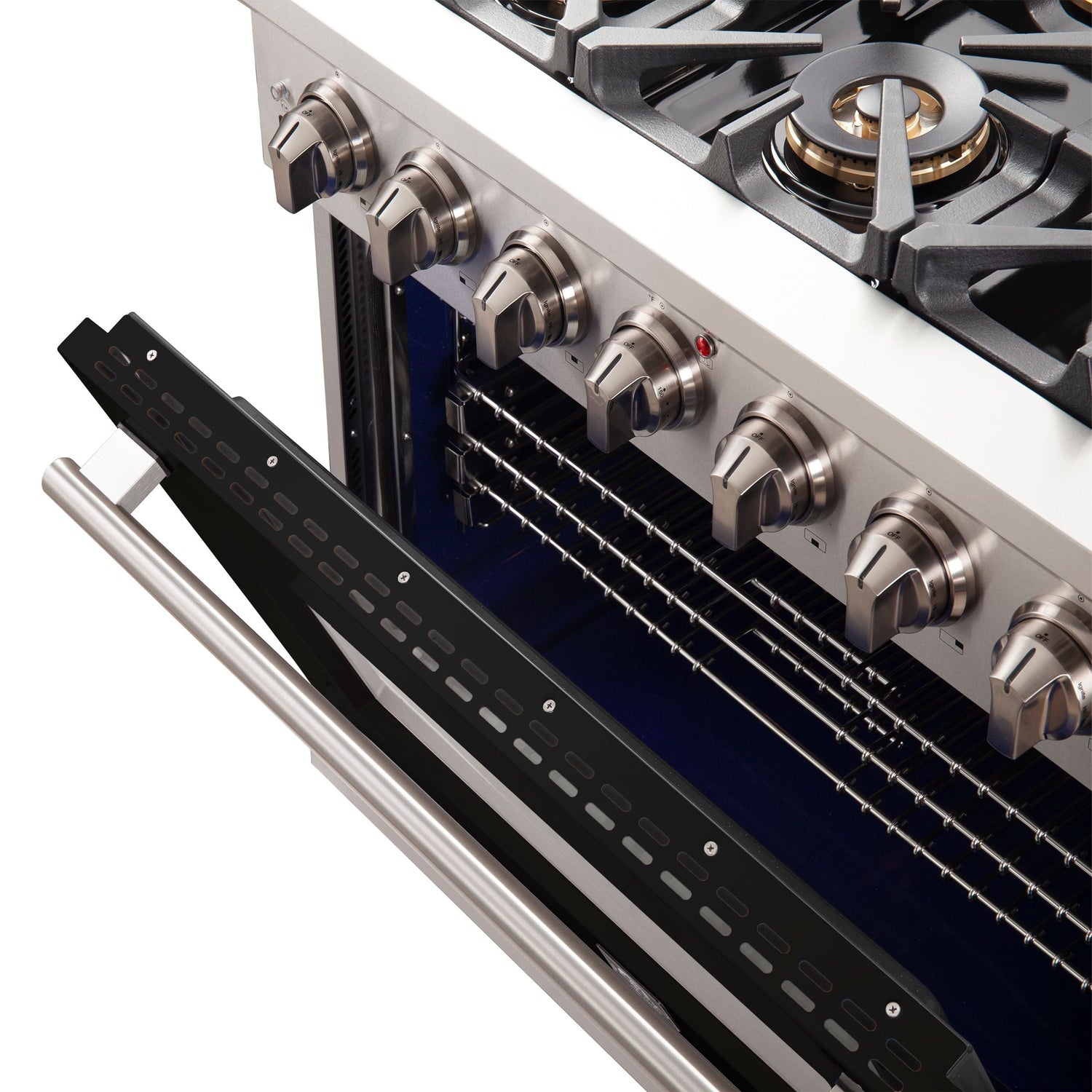 FORNO Capriasca 36" 5.36 cu. ft. Gas Range with 6 Italian Burners in Black, FFSGS6260-36BLK