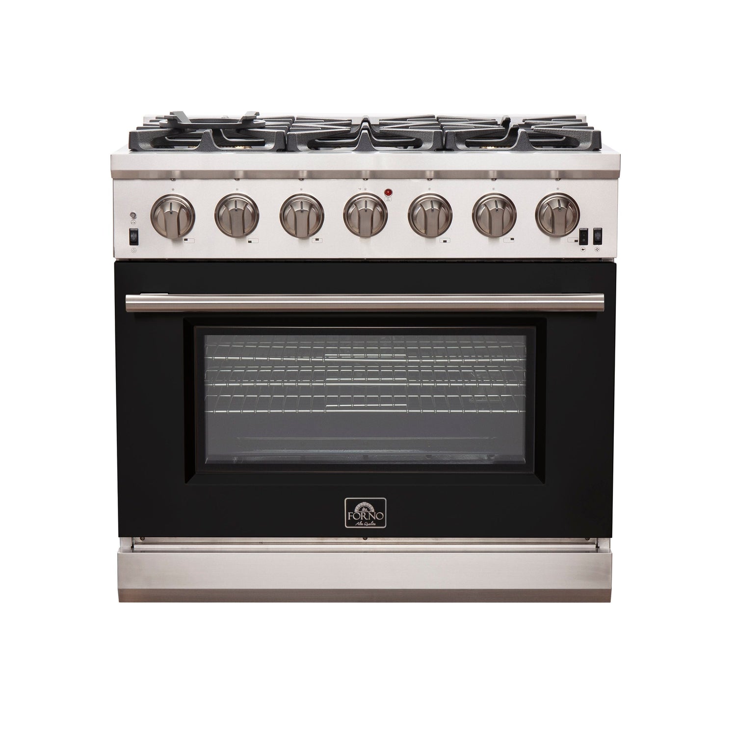 FORNO Capriasca 36" 5.36 cu. ft. Gas Range with 6 Italian Burners in Black, FFSGS6260-36BLK