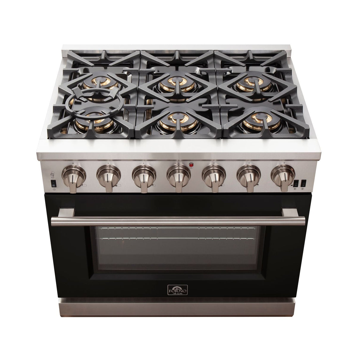 FORNO Capriasca 36" 5.36 cu. ft. Gas Range with 6 Italian Burners in Black, FFSGS6260-36BLK