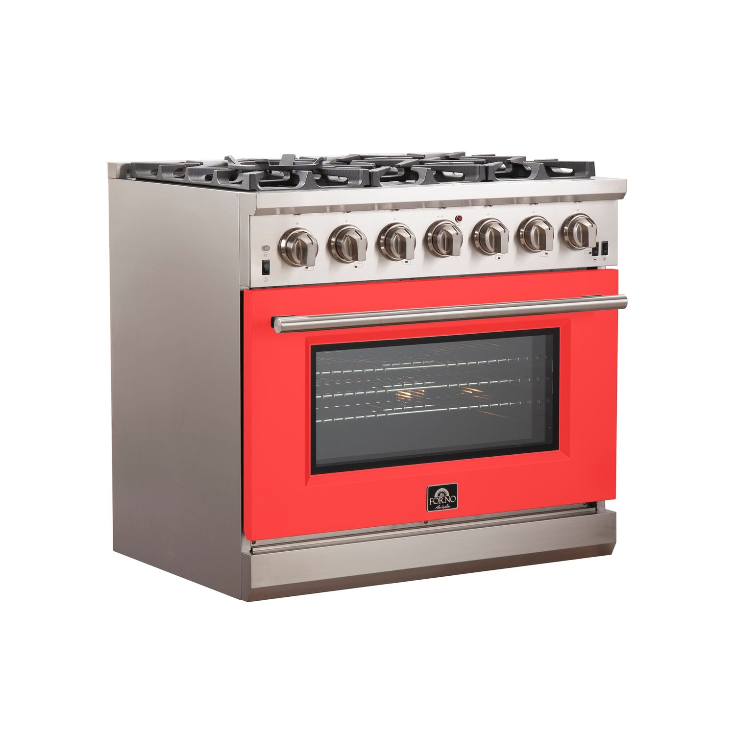FORNO Capriasca 36" 5.36 cu. ft. Gas Range with 6 Italian Burners in Red, FFSGS6260-36RED