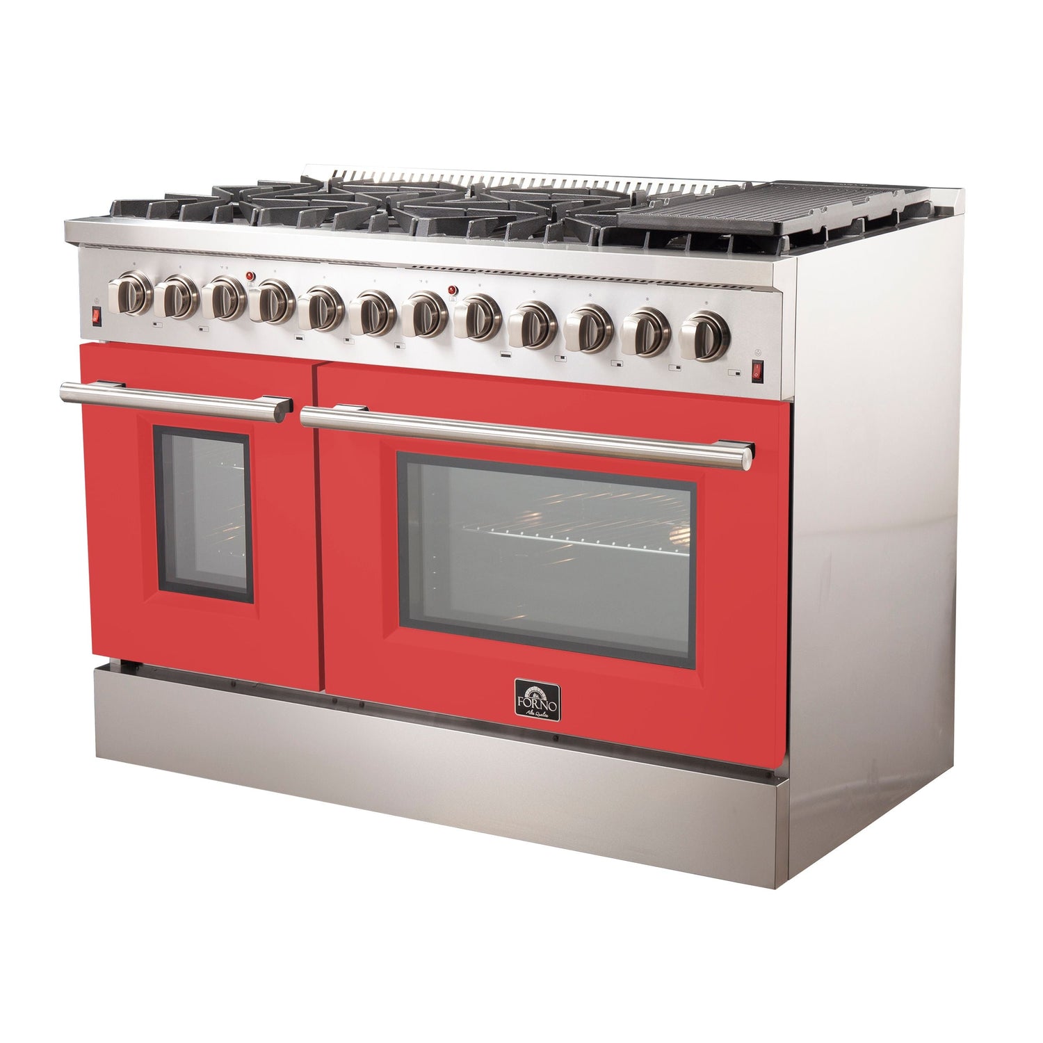 FORNO Galiano 48" 6.58 cu. ft. Dual Fuel Range with 8 Italian Burners in Red, FFSGS6156-48RED