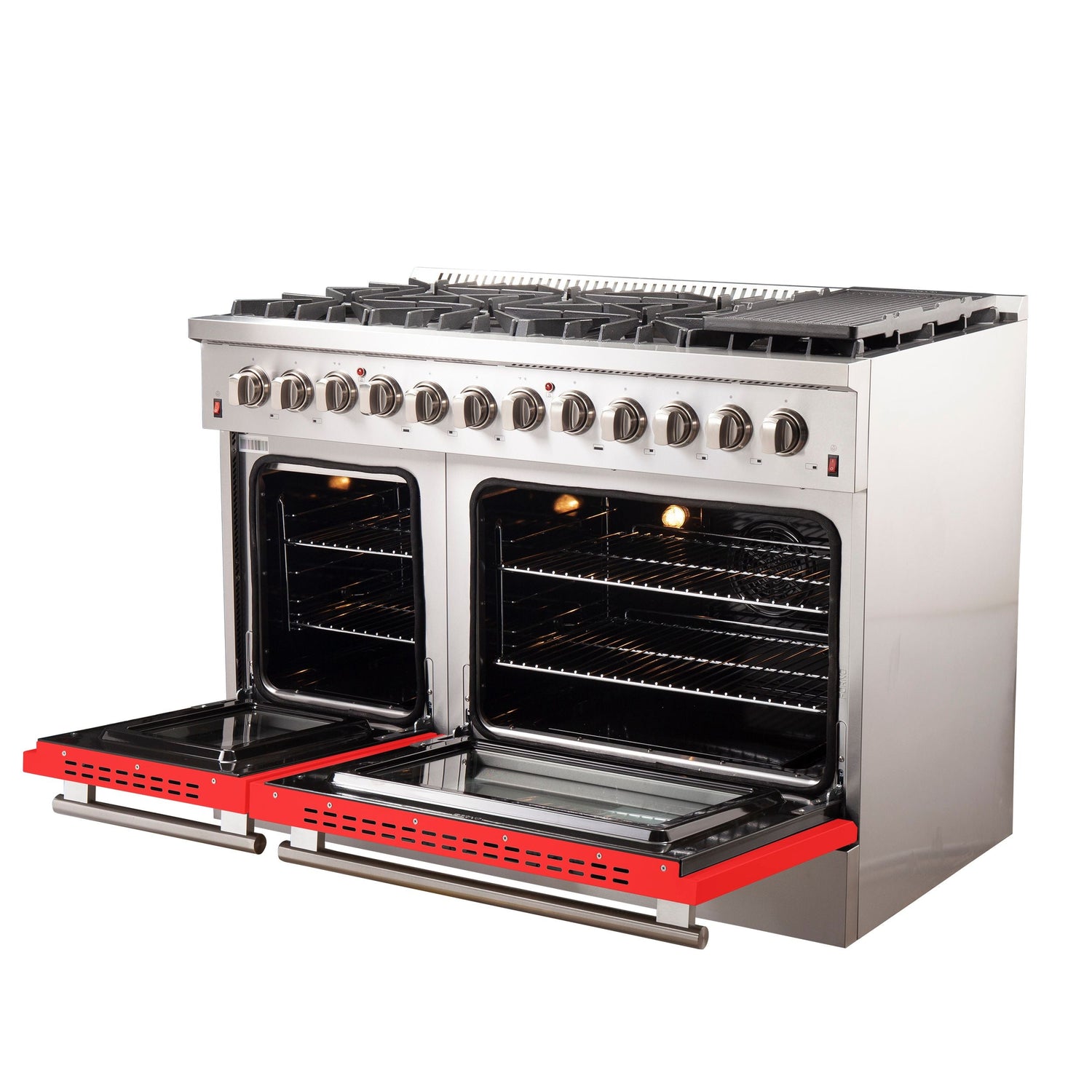 FORNO Galiano 48" 6.58 cu. ft. Dual Fuel Range with 8 Italian Burners in Red, FFSGS6156-48RED
