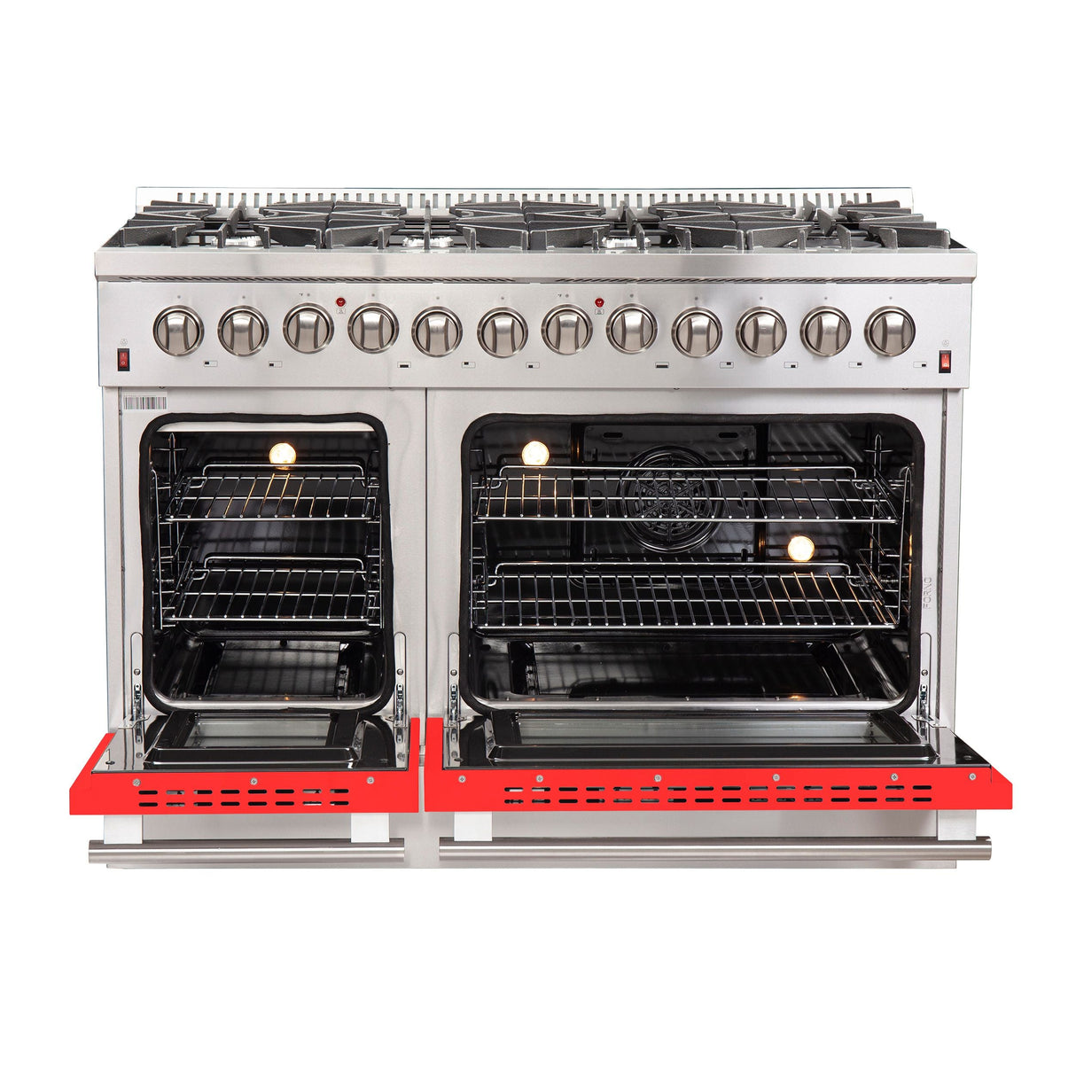 FORNO Galiano 48" 6.58 cu. ft. Dual Fuel Range with 8 Italian Burners in Red, FFSGS6156-48RED