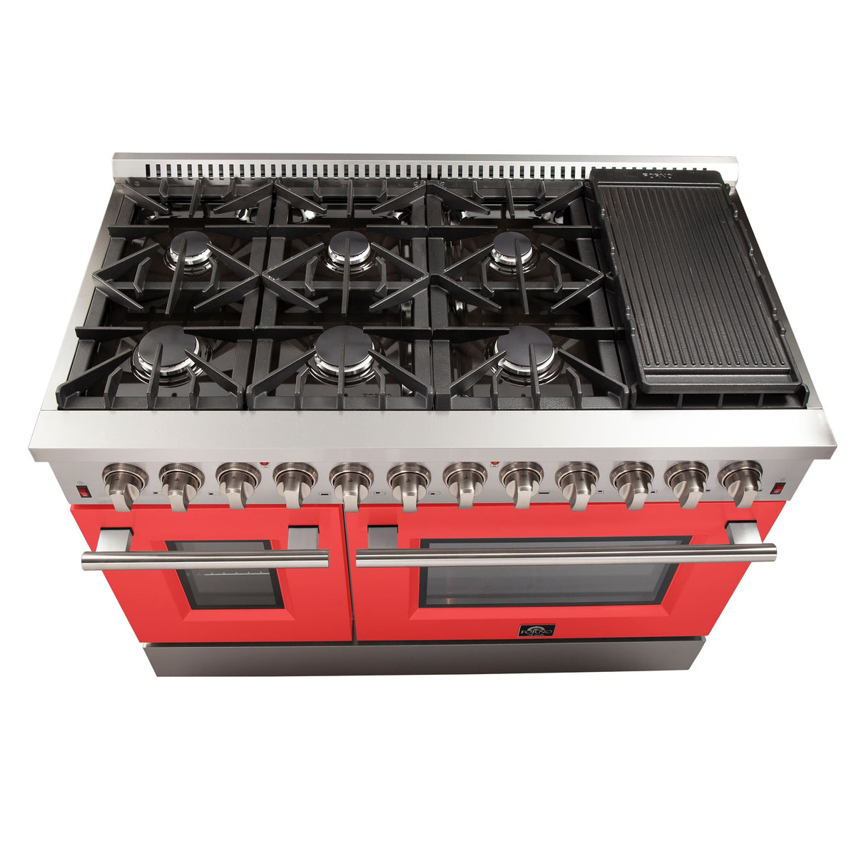 FORNO Galiano 48" 6.58 cu. ft. Dual Fuel Range with 8 Italian Burners in Red, FFSGS6156-48RED