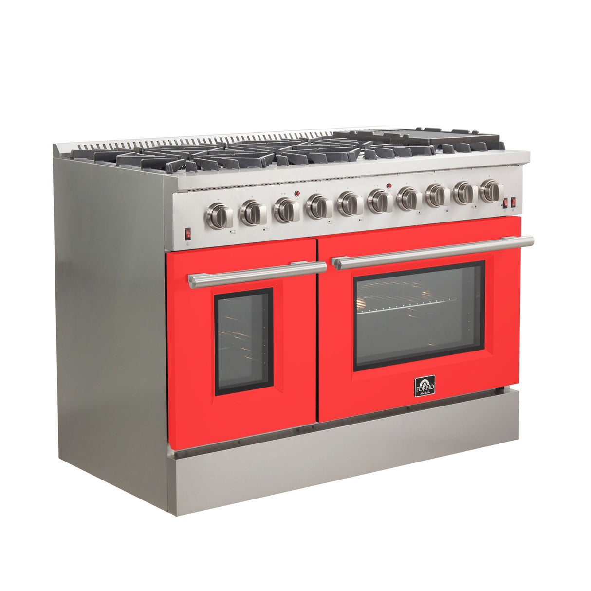 FORNO Galiano 48" 6.58 cu. ft. Gas Range with 8 Italian Burners in Red, FFSGS6244-48RED
