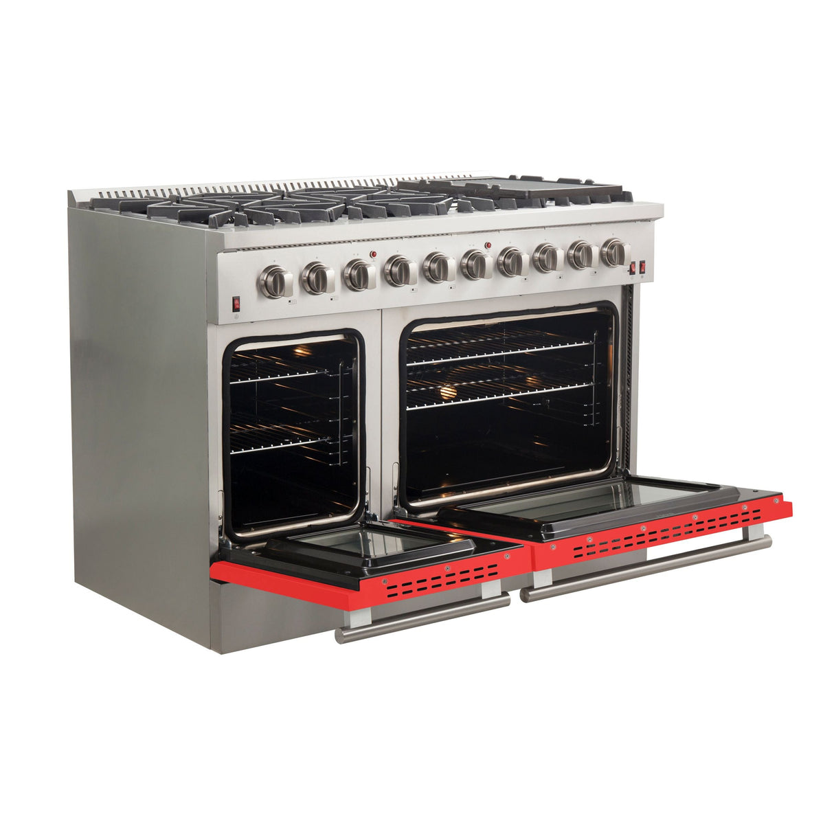 FORNO Galiano 48" 6.58 cu. ft. Gas Range with 8 Italian Burners in Red, FFSGS6244-48RED