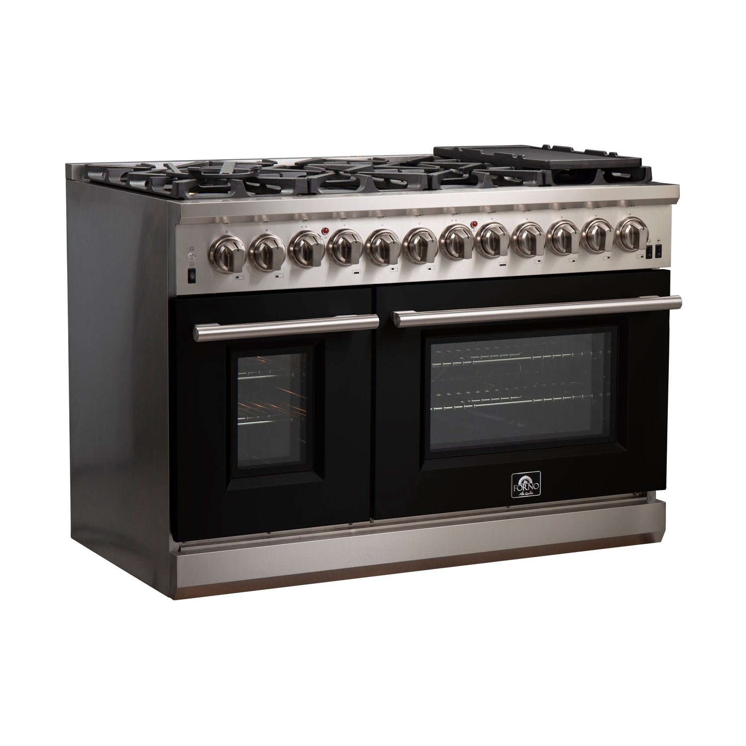 FORNO Capriasca 48" 6.58 cu. ft. Dual Fuel Range with 8 Italian Burners in Black, FFSGS6187-48BLK