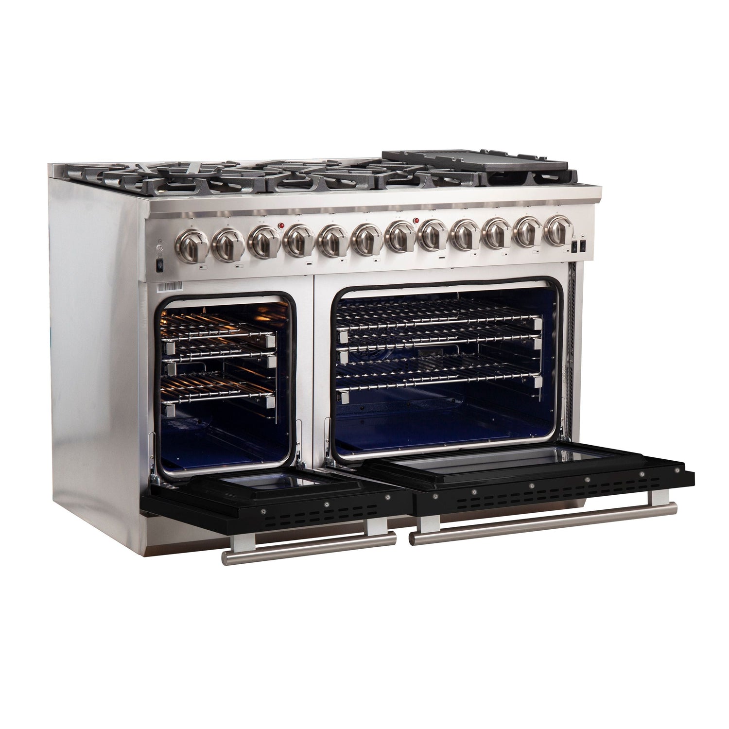 FORNO Capriasca 48" 6.58 cu. ft. Dual Fuel Range with 8 Italian Burners in Black, FFSGS6187-48BLK