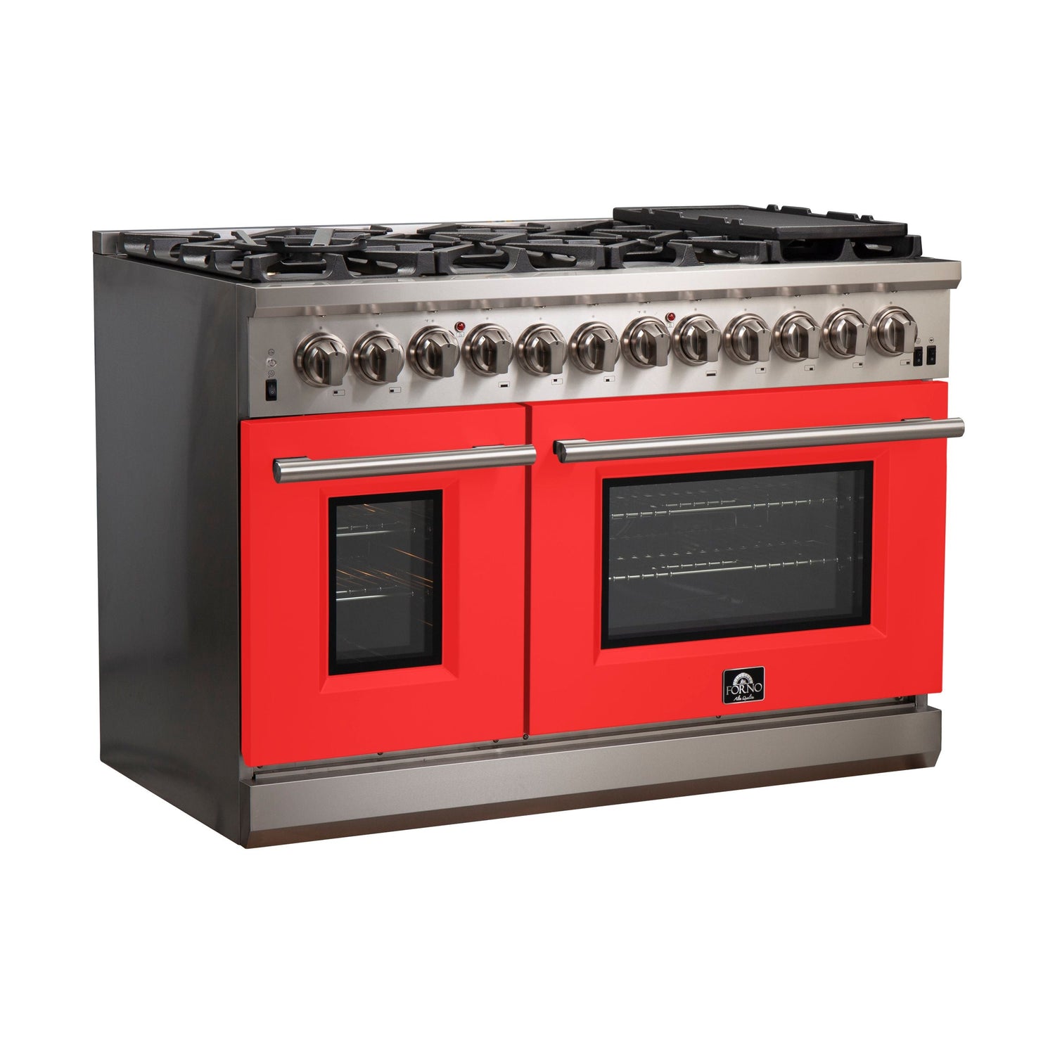 FORNO Capriasca 48" 6.58 cu. ft. Dual Fuel Range with 8 Italian Burners in Red, FFSGS6187-48RED