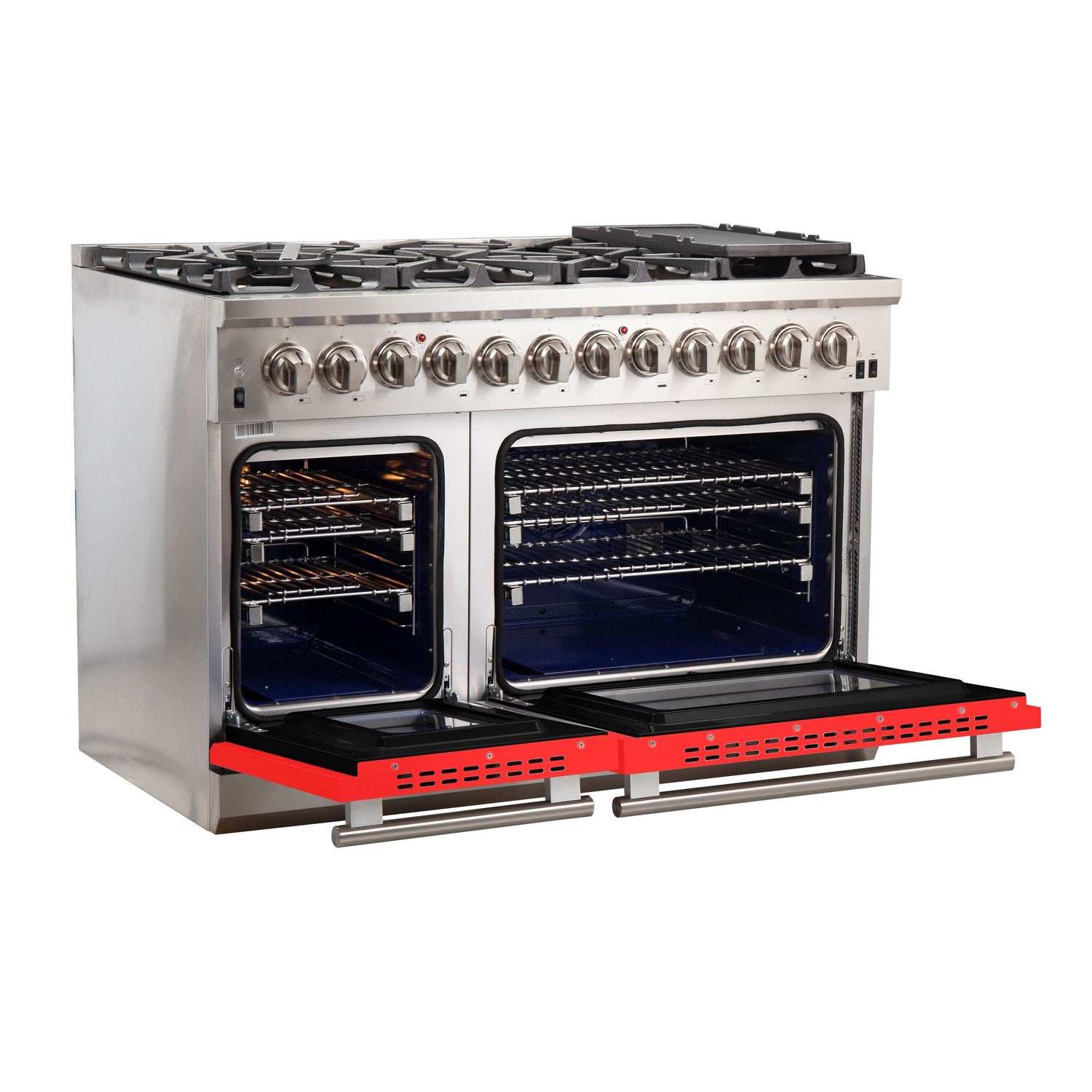 FORNO Capriasca 48" 6.58 cu. ft. Dual Fuel Range with 8 Italian Burners in Red, FFSGS6187-48RED
