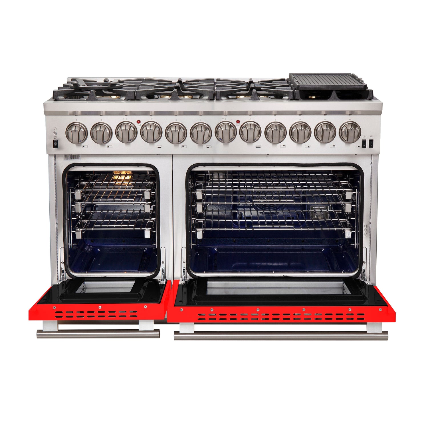 FORNO Capriasca 48" 6.58 cu. ft. Dual Fuel Range with 8 Italian Burners in Red, FFSGS6187-48RED