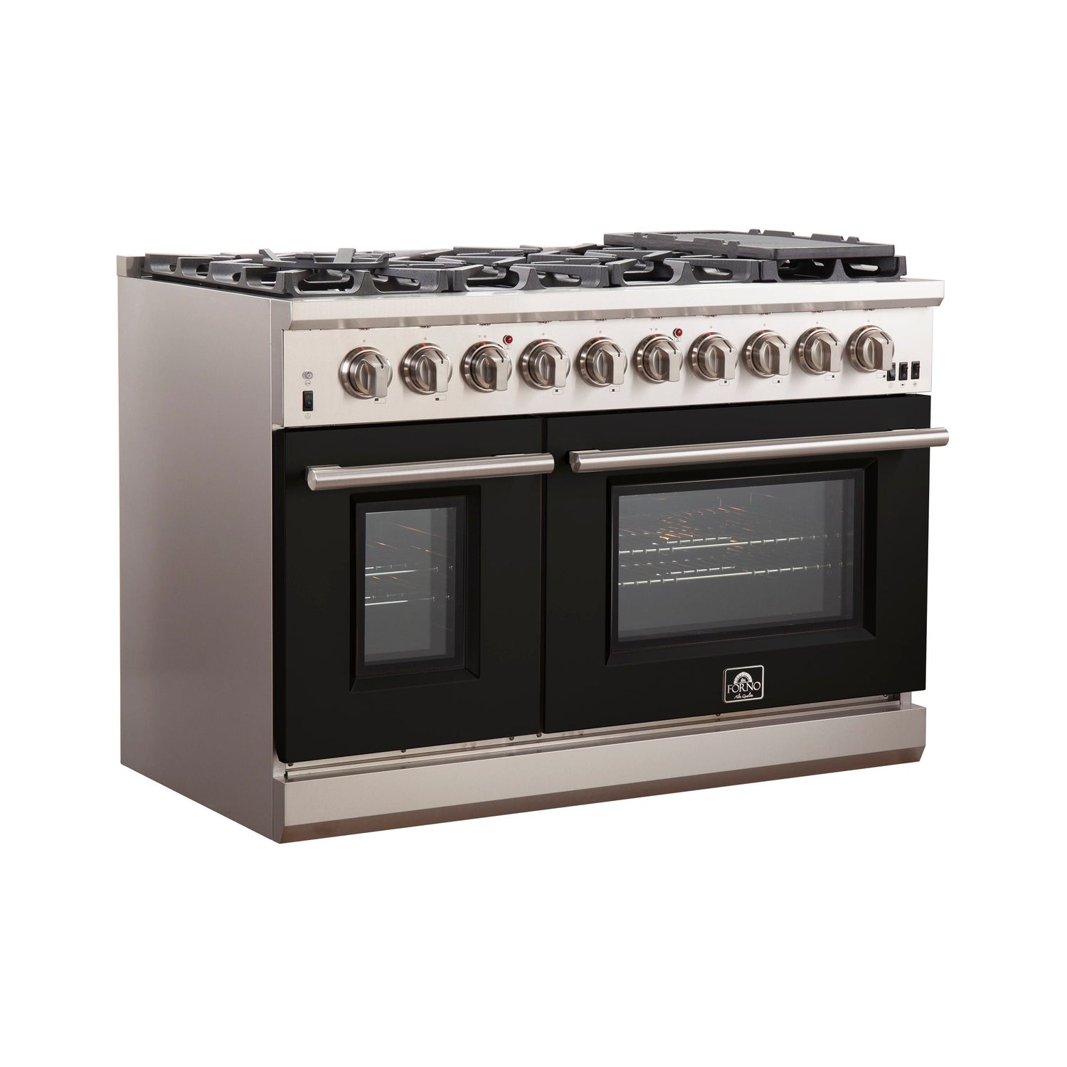 FORNO Capriasca 48″ 6.58 cu. ft. Gas Range with 8 Italian Burners in Black, FFSGS6260-48BLK