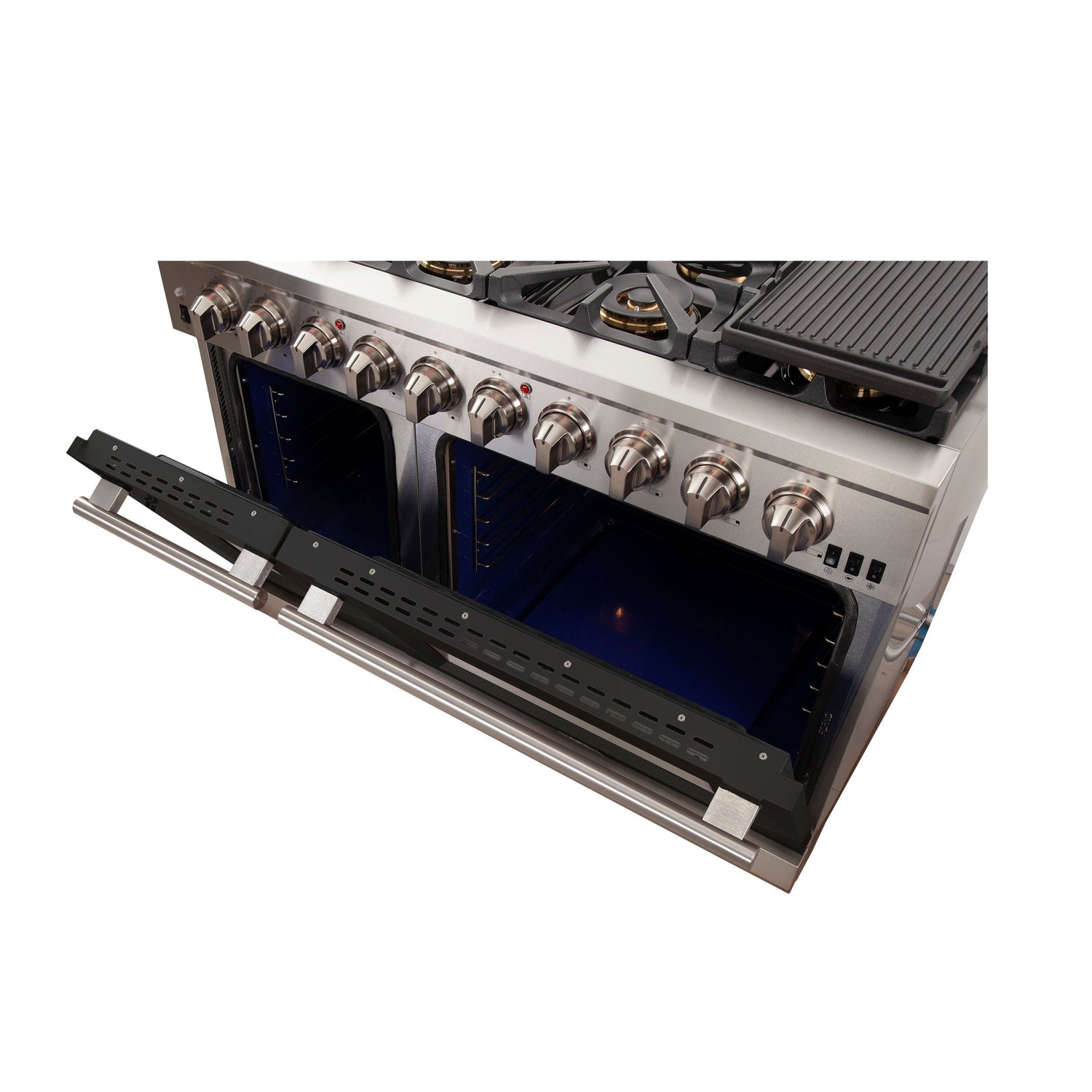 FORNO Capriasca 48″ 6.58 cu. ft. Gas Range with 8 Italian Burners in Black, FFSGS6260-48BLK