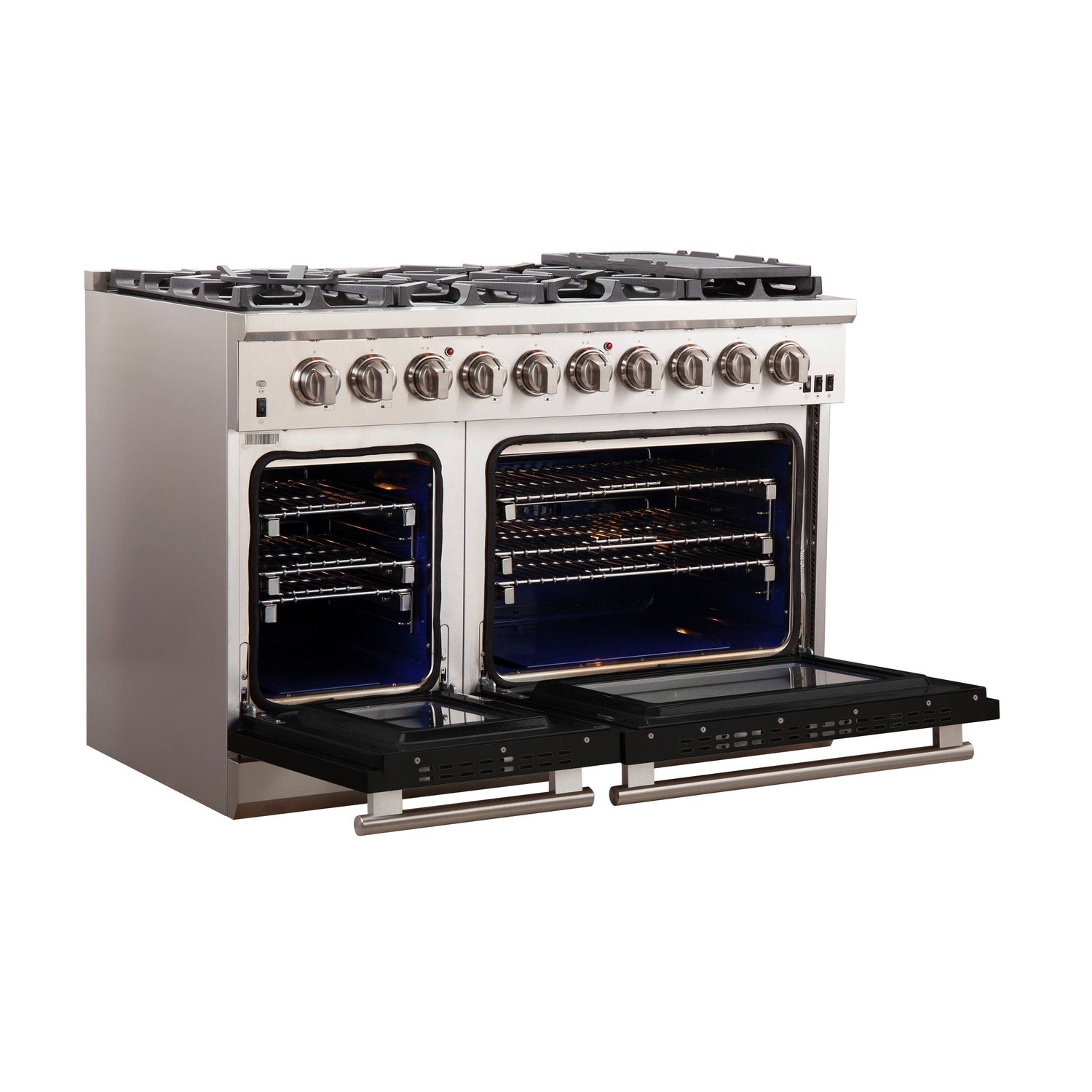 FORNO Capriasca 48″ 6.58 cu. ft. Gas Range with 8 Italian Burners in Black, FFSGS6260-48BLK