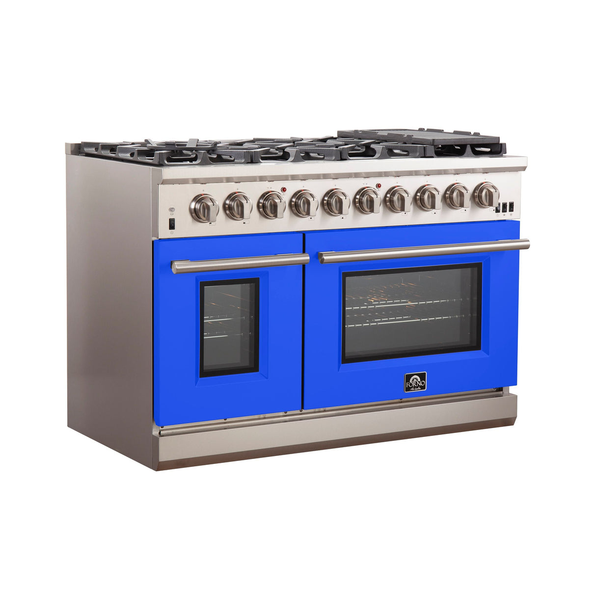 FORNO Capriasca 48″ 6.58 cu. ft. Gas Range with 8 Italian Burners in Blue, FFSGS6260-48BLU