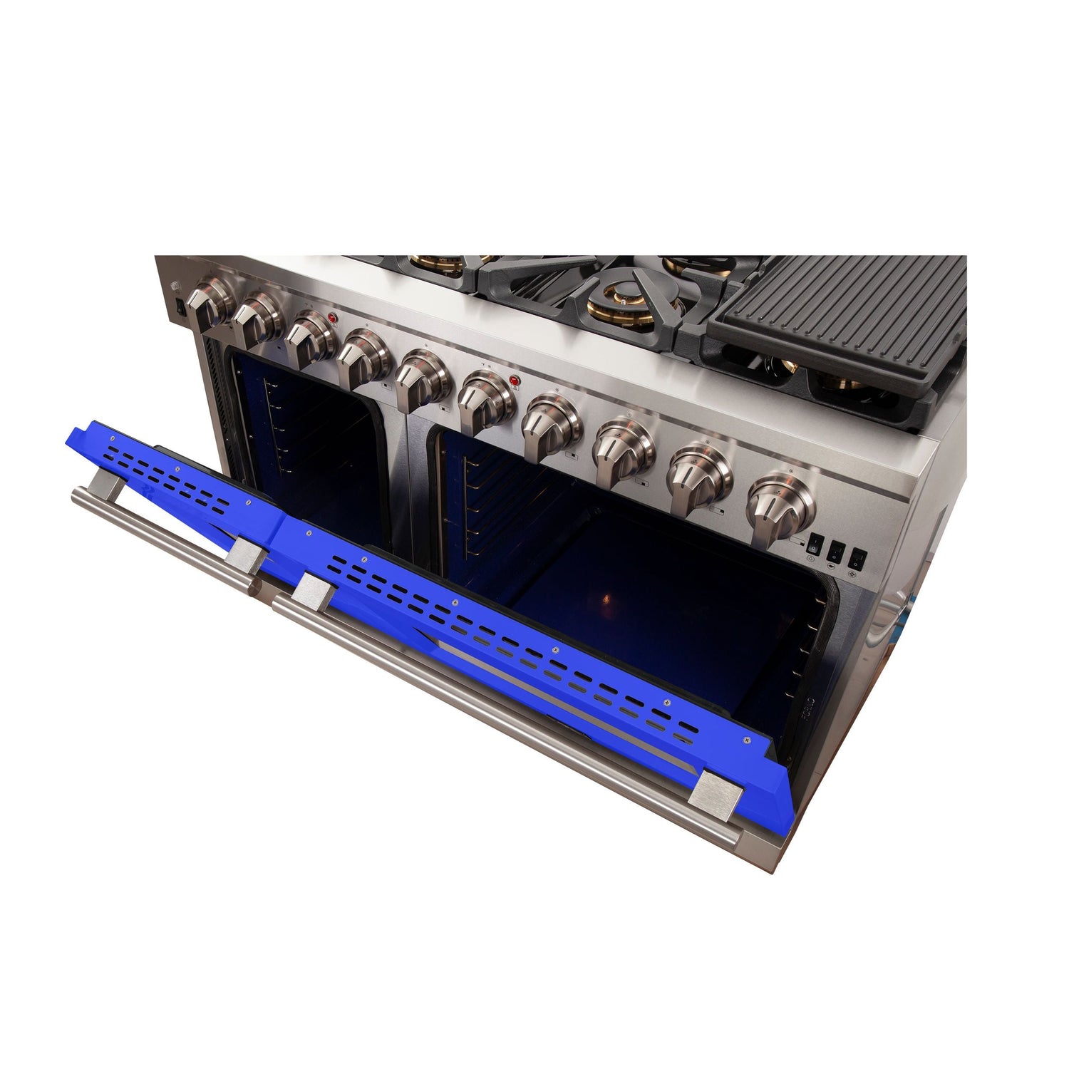 FORNO Capriasca 48″ 6.58 cu. ft. Gas Range with 8 Italian Burners in Blue, FFSGS6260-48BLU