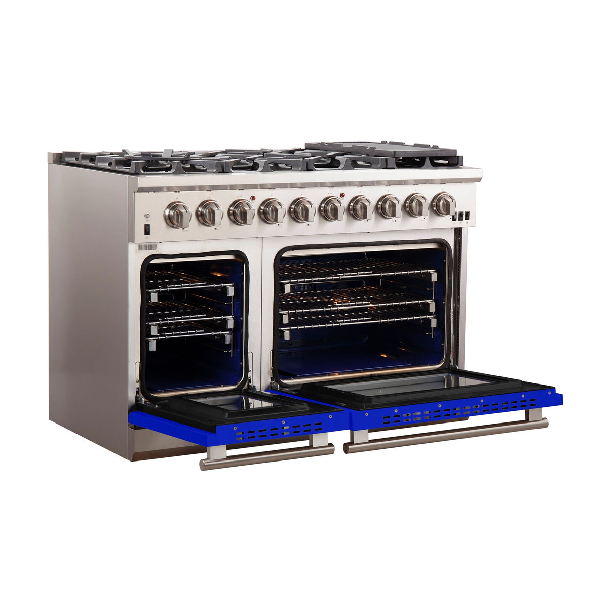 FORNO Capriasca 48″ 6.58 cu. ft. Gas Range with 8 Italian Burners in Blue, FFSGS6260-48BLU