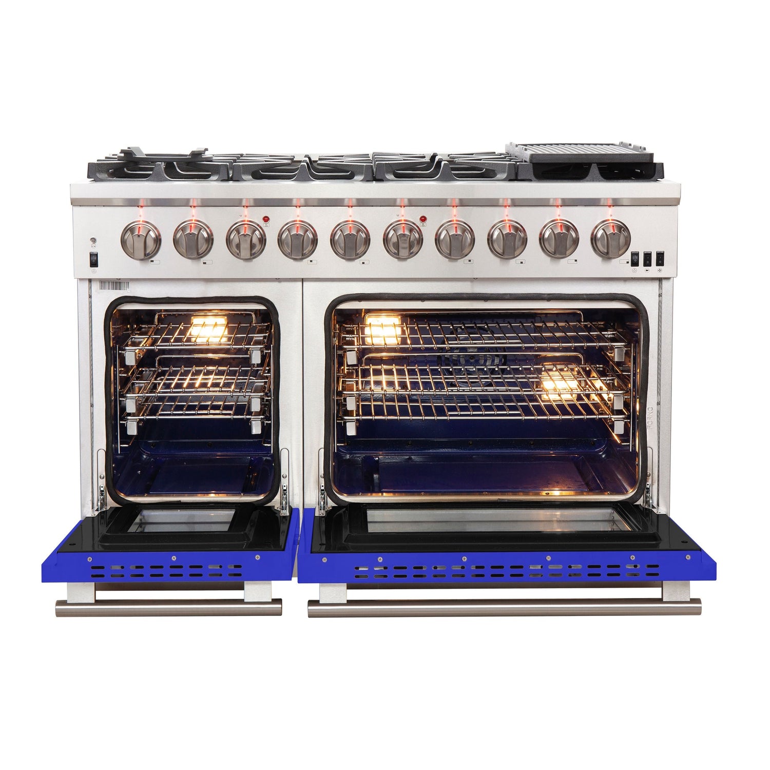 FORNO Capriasca 48″ 6.58 cu. ft. Gas Range with 8 Italian Burners in Blue, FFSGS6260-48BLU