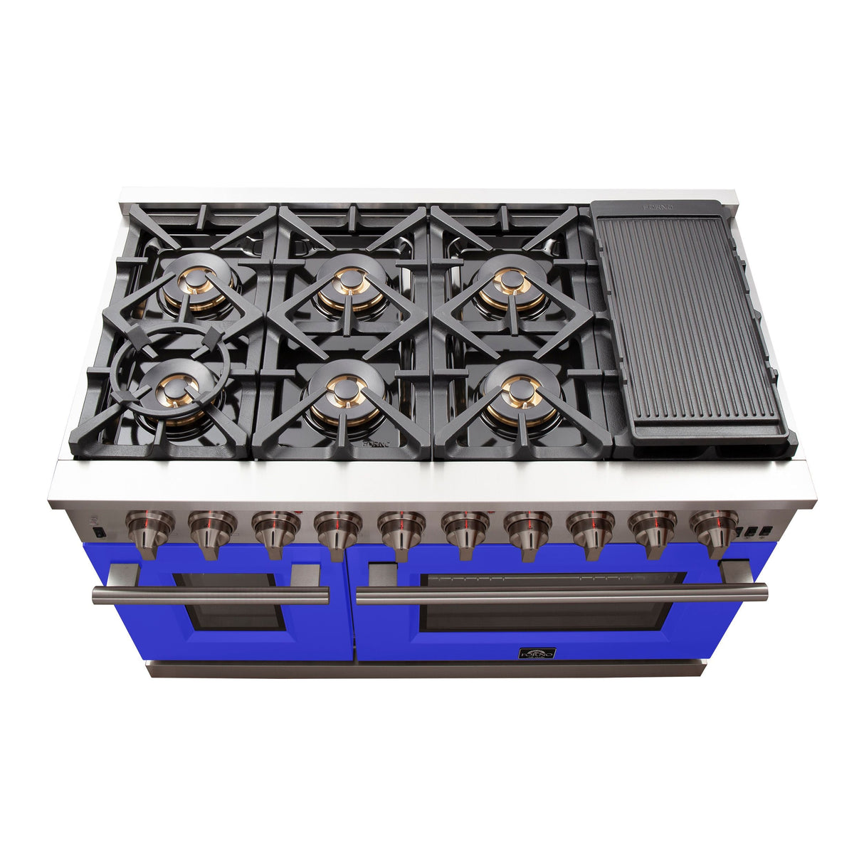 FORNO Capriasca 48″ 6.58 cu. ft. Gas Range with 8 Italian Burners in Blue, FFSGS6260-48BLU