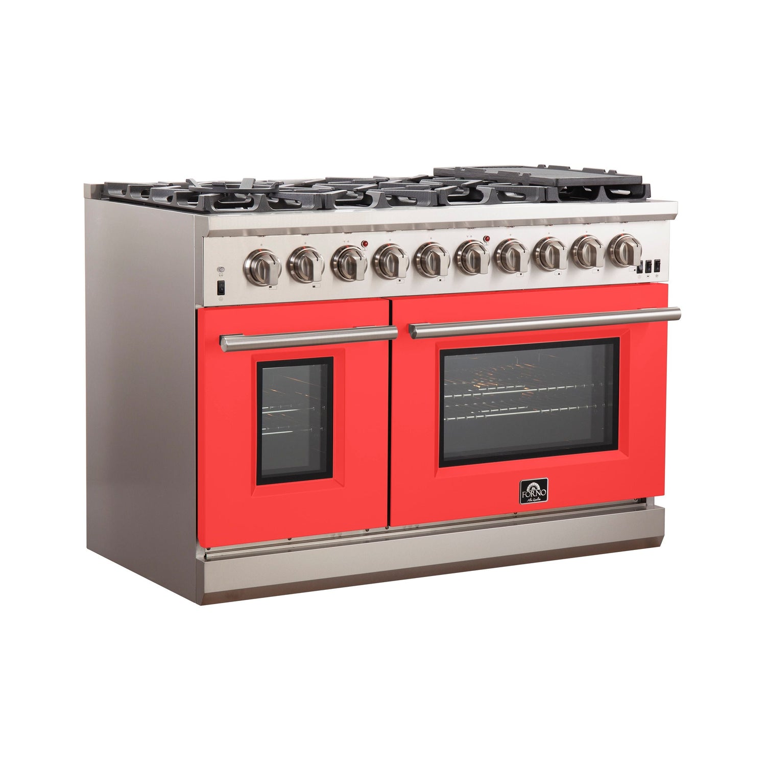 FORNO Capriasca 48″ 6.58 cu. ft. Gas Range with 8 Italian Burners in Red, FFSGS6260-48RED