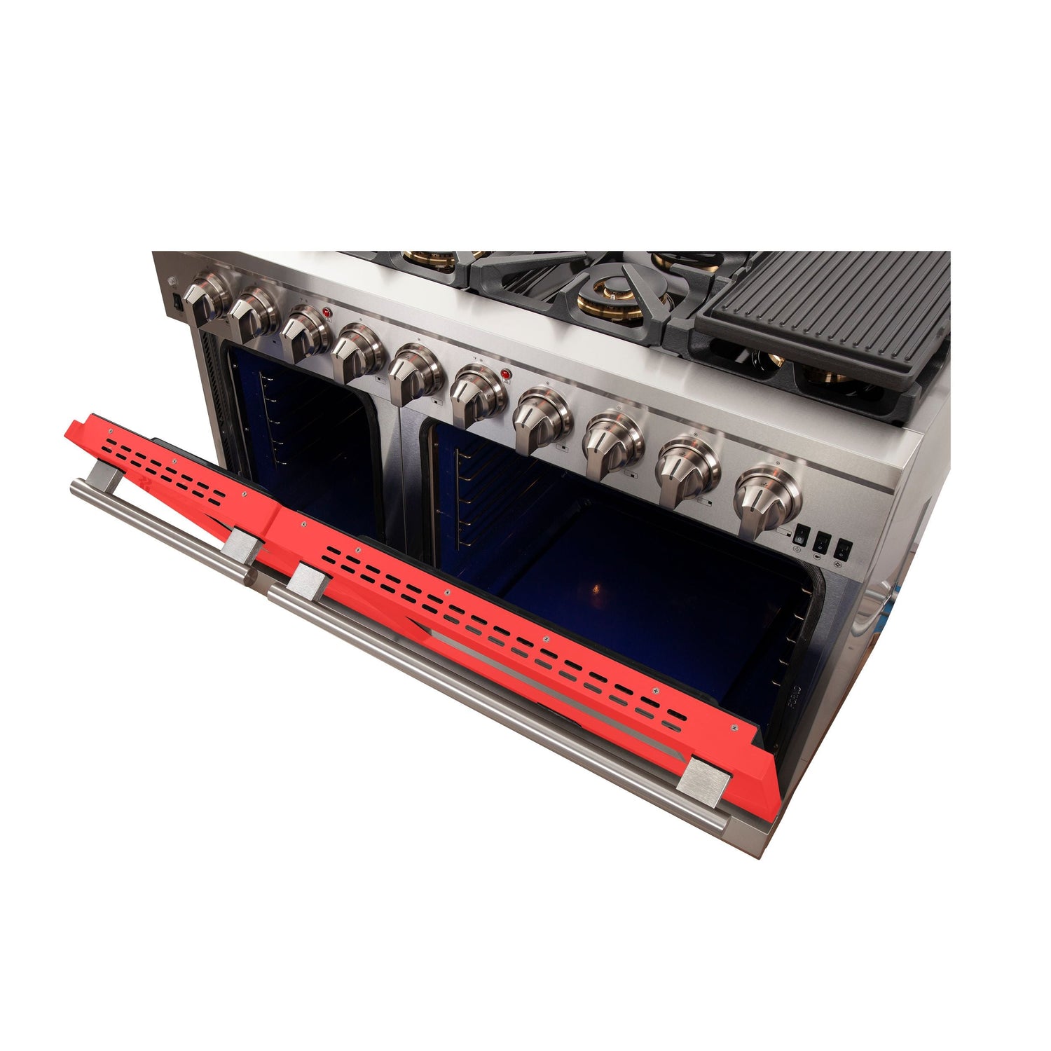 FORNO Capriasca 48″ 6.58 cu. ft. Gas Range with 8 Italian Burners in Red, FFSGS6260-48RED