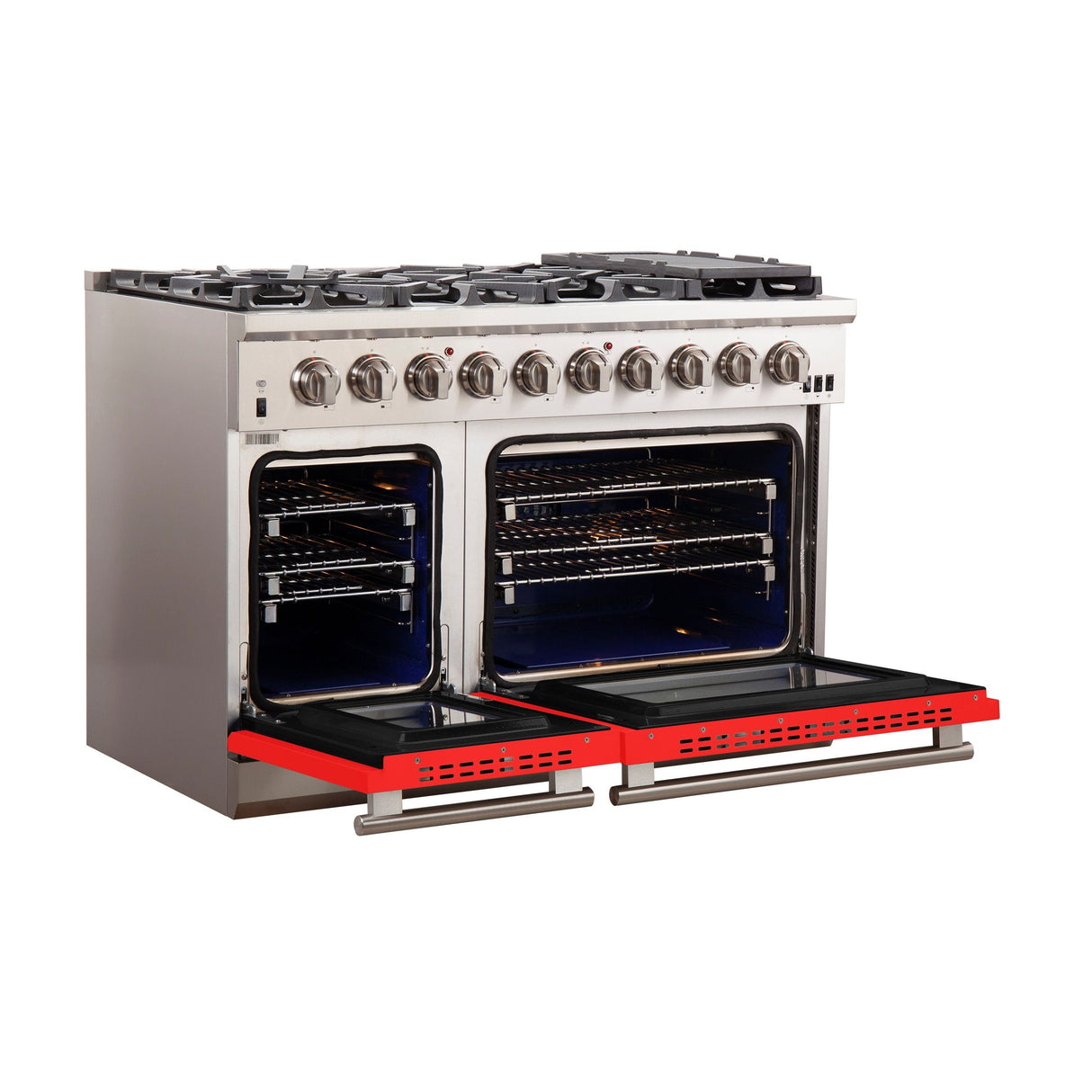FORNO Capriasca 48″ 6.58 cu. ft. Gas Range with 8 Italian Burners in Red, FFSGS6260-48RED