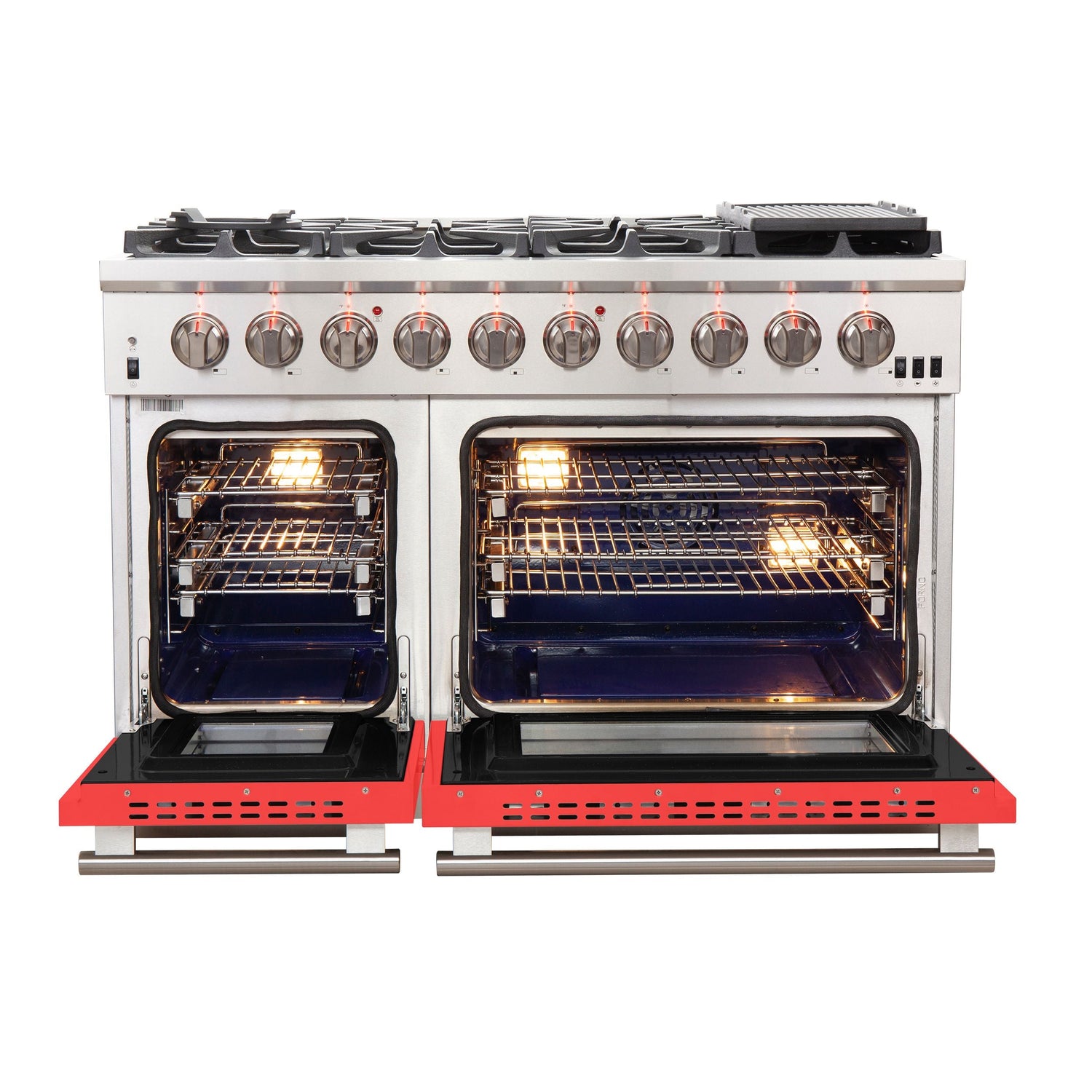 FORNO Capriasca 48″ 6.58 cu. ft. Gas Range with 8 Italian Burners in Red, FFSGS6260-48RED