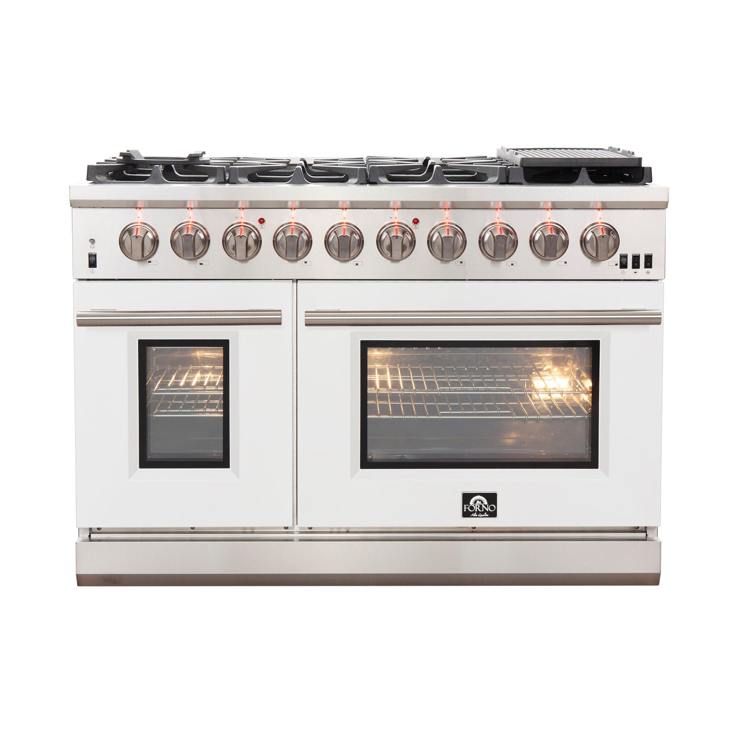 FORNO Capriasca 48″ 6.58 cu. ft. Gas Range with 8 Italian Burners in White, FFSGS6260-48WHT