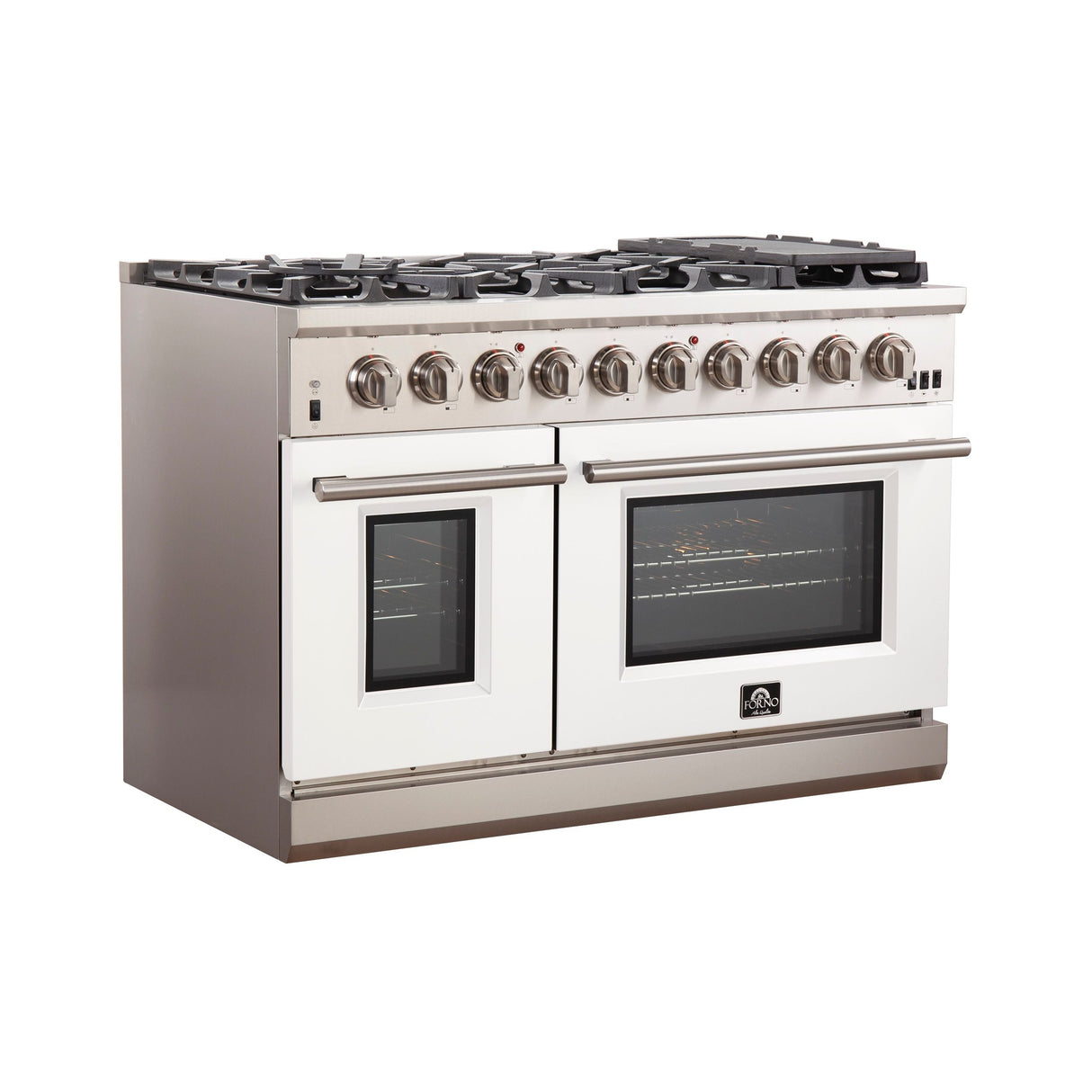 FORNO Capriasca 48″ 6.58 cu. ft. Gas Range with 8 Italian Burners in White, FFSGS6260-48WHT