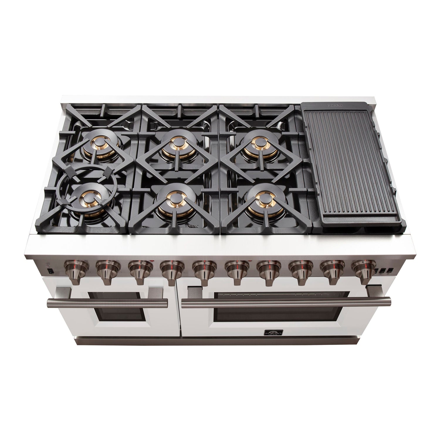 FORNO Capriasca 48″ 6.58 cu. ft. Gas Range with 8 Italian Burners in White, FFSGS6260-48WHT