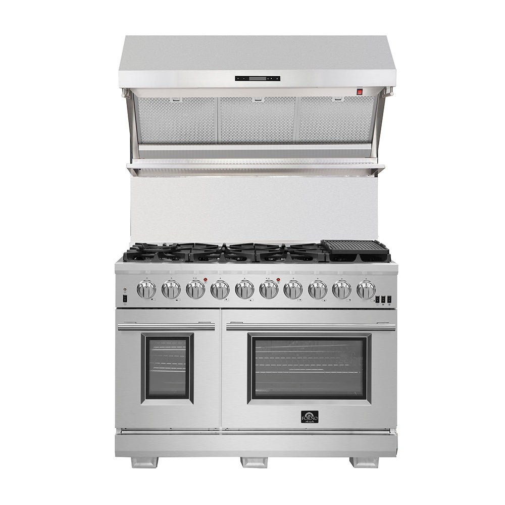 FORNO Appliance Package- 48 Inch Pro Gas Range, Wall Mount Range Hood, AP-FFSGS6260-48