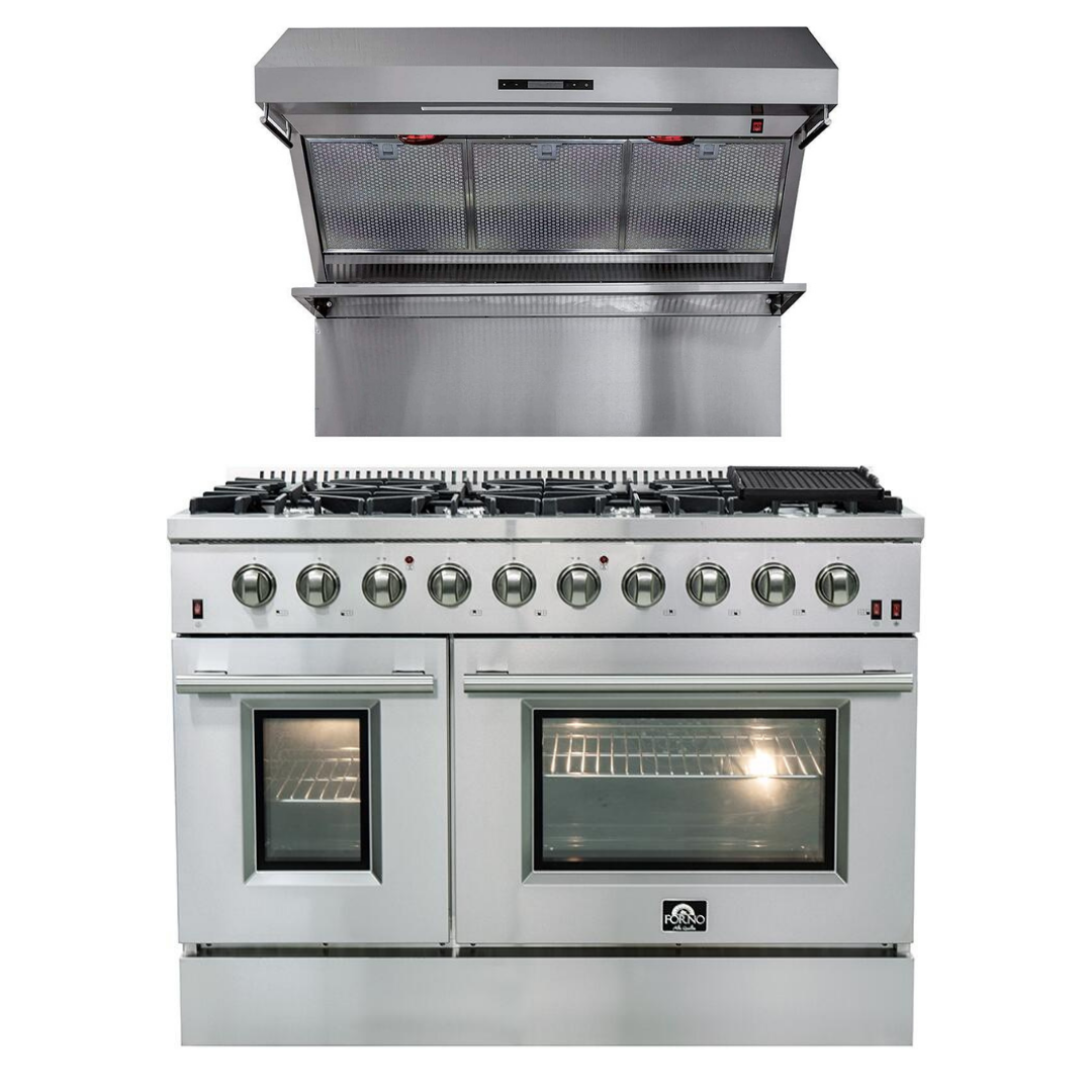 FORNO Appliance Package- 48 Inch Gas Range, Wall Mount Range Hood, AP-FFSGS6244-48