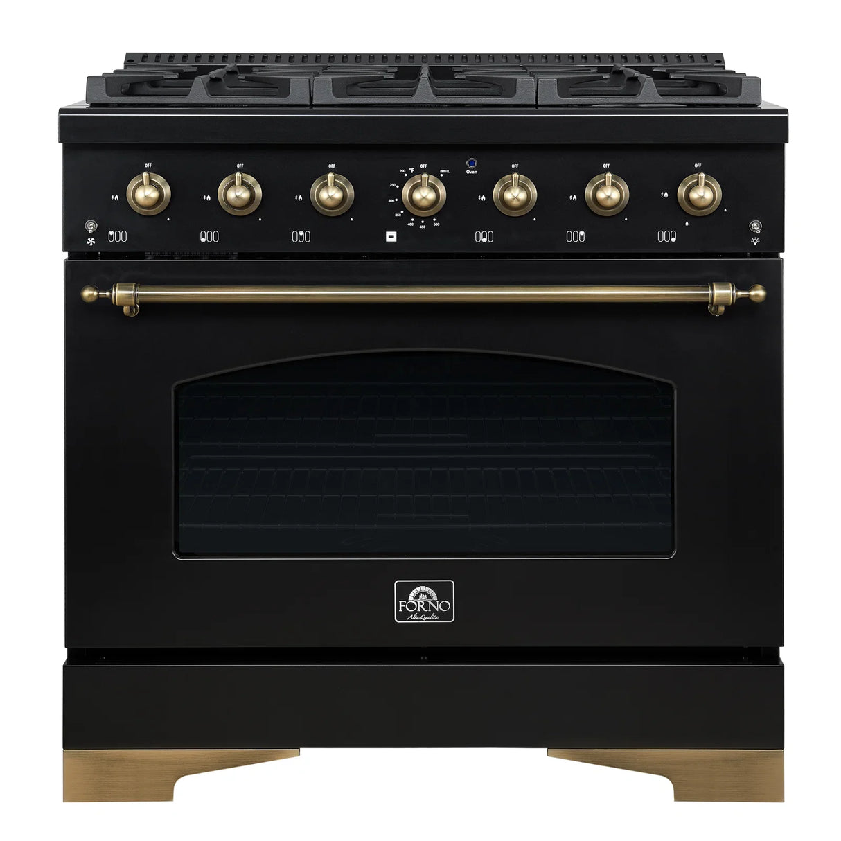 FORNO Antico 36" 4.5 cu. ft. Gas Range with 6 Sealed Burners in Black with Antique Brass Accents, FFSGS6219-36BLK