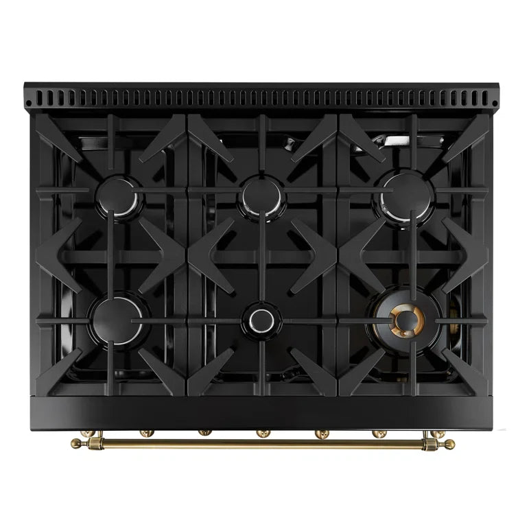 FORNO Antico 36" 4.5 cu. ft. Gas Range with 6 Sealed Burners in Black with Antique Brass Accents, FFSGS6219-36BLK
