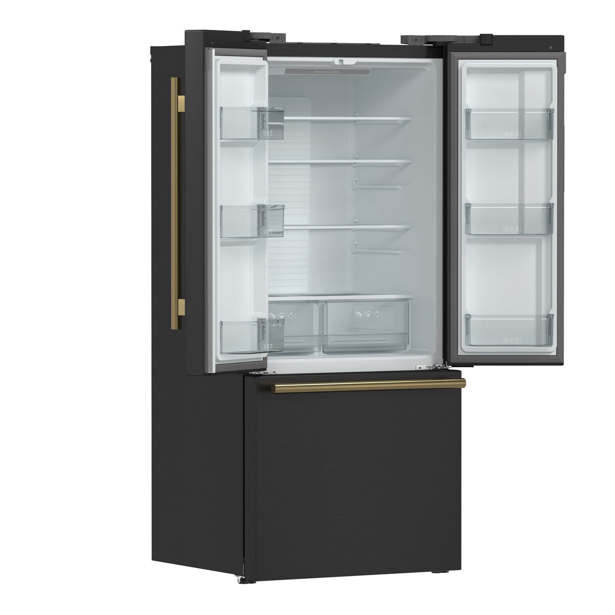 FORNO Espresso Gallipoli 30" 17.5 Cu. Ft. Refrigerator with Ice Maker in Black with Antique Brass Handles, FFFFD1974-31BLK