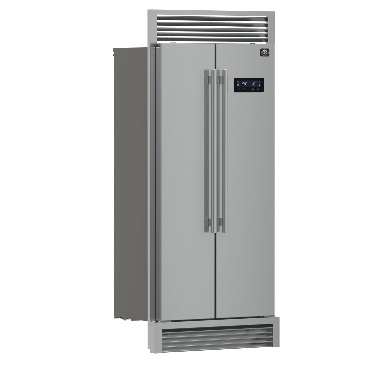 FORNO Salerno 37" 15.6 cu. ft. Side-by-Side Built-In Refrigerator in Stainless Steel and Grill Trim Kit, FFRBI1805-37SG