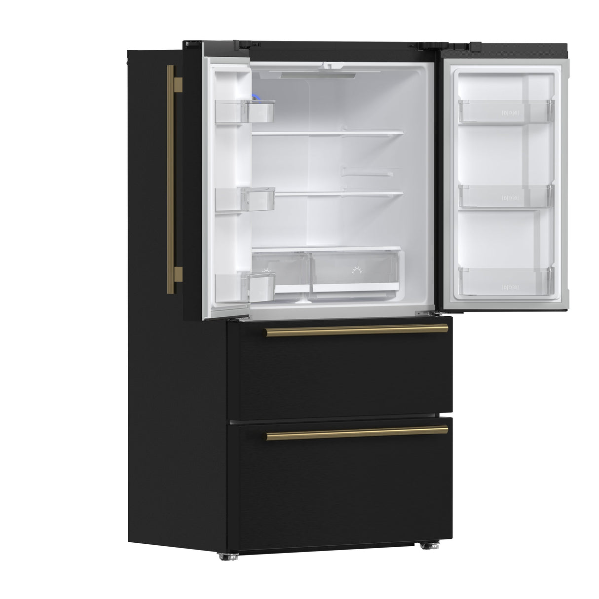 FORNO Espresso Moena 36" 19.2 cu. ft. Refrigerator with Ice Maker in Black with Antique Brass Handles, FFRBI1820-36BLK