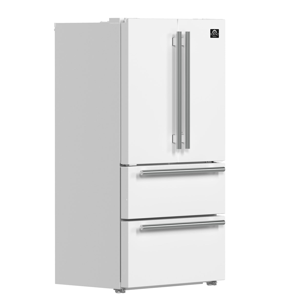 FORNO Espresso Moena 36" 19.2 cu. ft. Refrigerator with Ice Maker in White with Silver Handles, FFRBI1820-36WHT