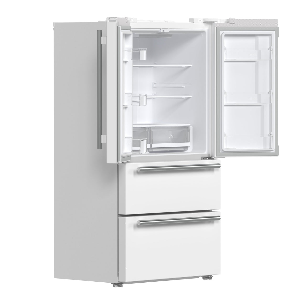 FORNO Espresso Moena 36" 19.2 cu. ft. Refrigerator with Ice Maker in White with Silver Handles, FFRBI1820-36WHT