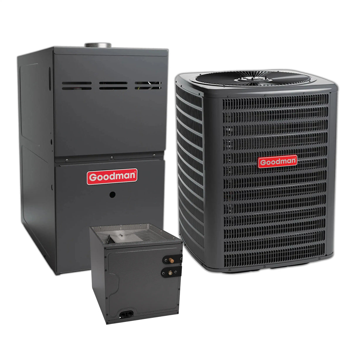 Goodman 2.5 Ton 13.4 SEER2 Central Air Conditioner, 80% AFUE 80K BTU Gas Furnace and Evaporator Coil