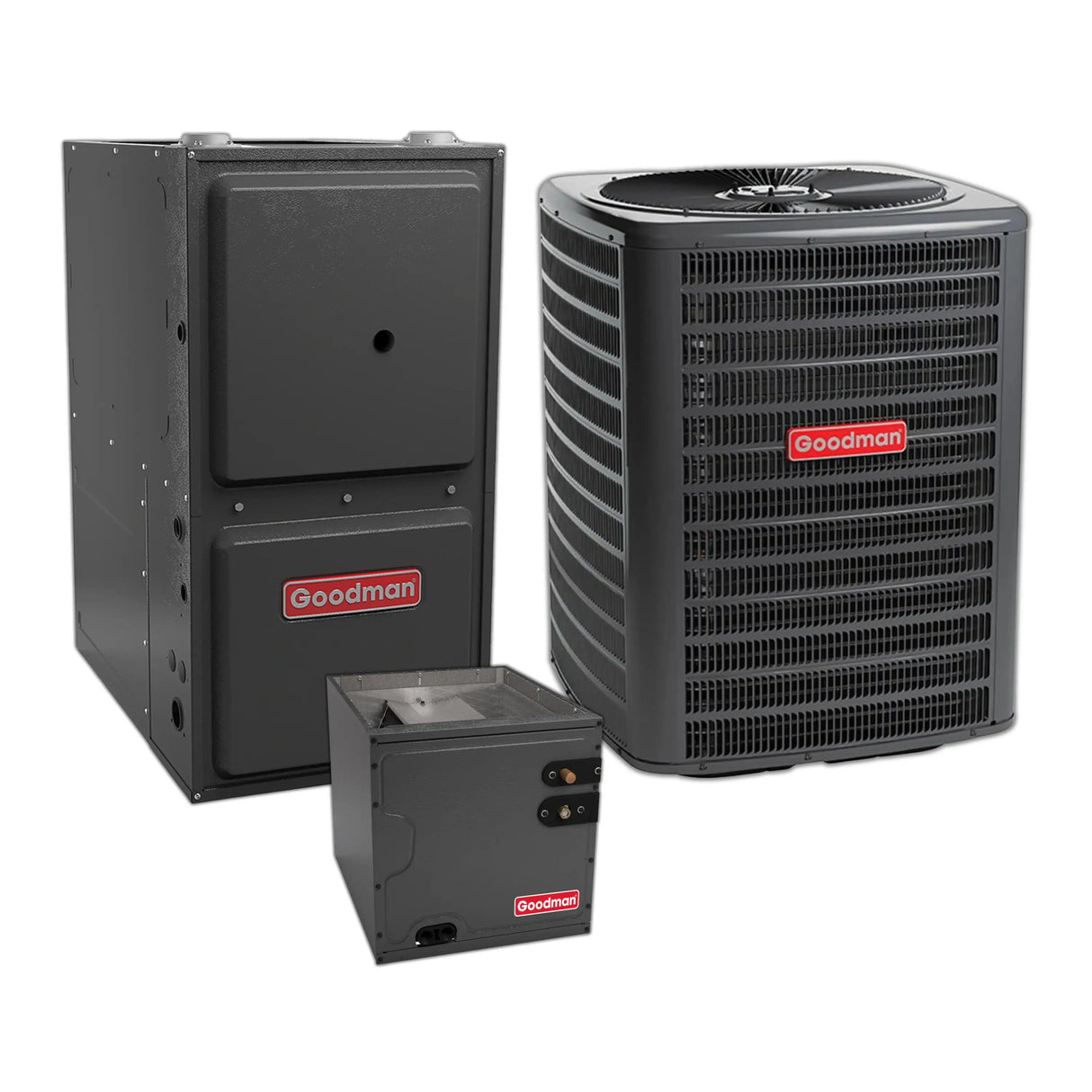 Goodman 1.5 Ton 13.4 SEER2 Central Air Conditioner, 96% AFUE 60K BTU Gas Furnace and Evaporator Coil