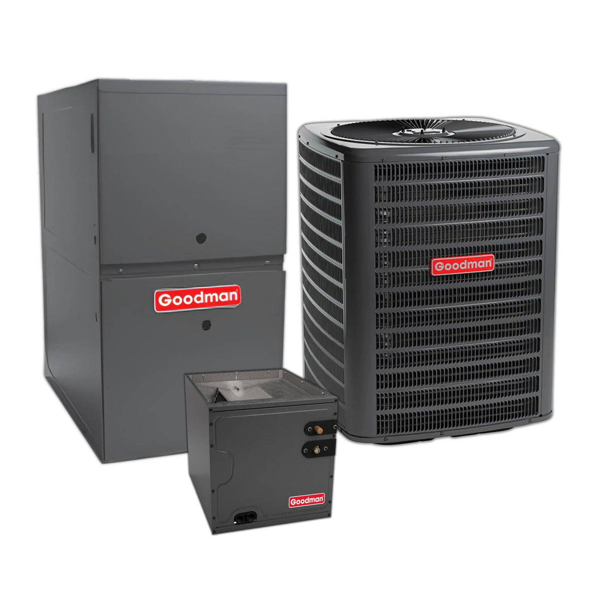 Goodman 2.5 Ton 14.3 SEER2 Heat Pump, 80% AFUE 80K BTU Gas Furnace and Evaporator Coil
